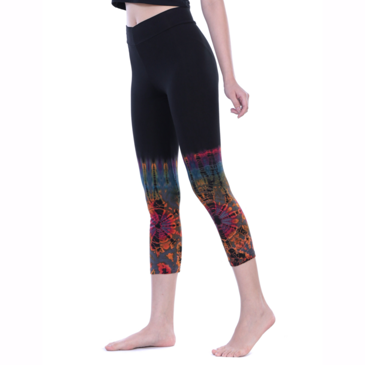 Half Tie-Dye Capri Length Rayon Leggings