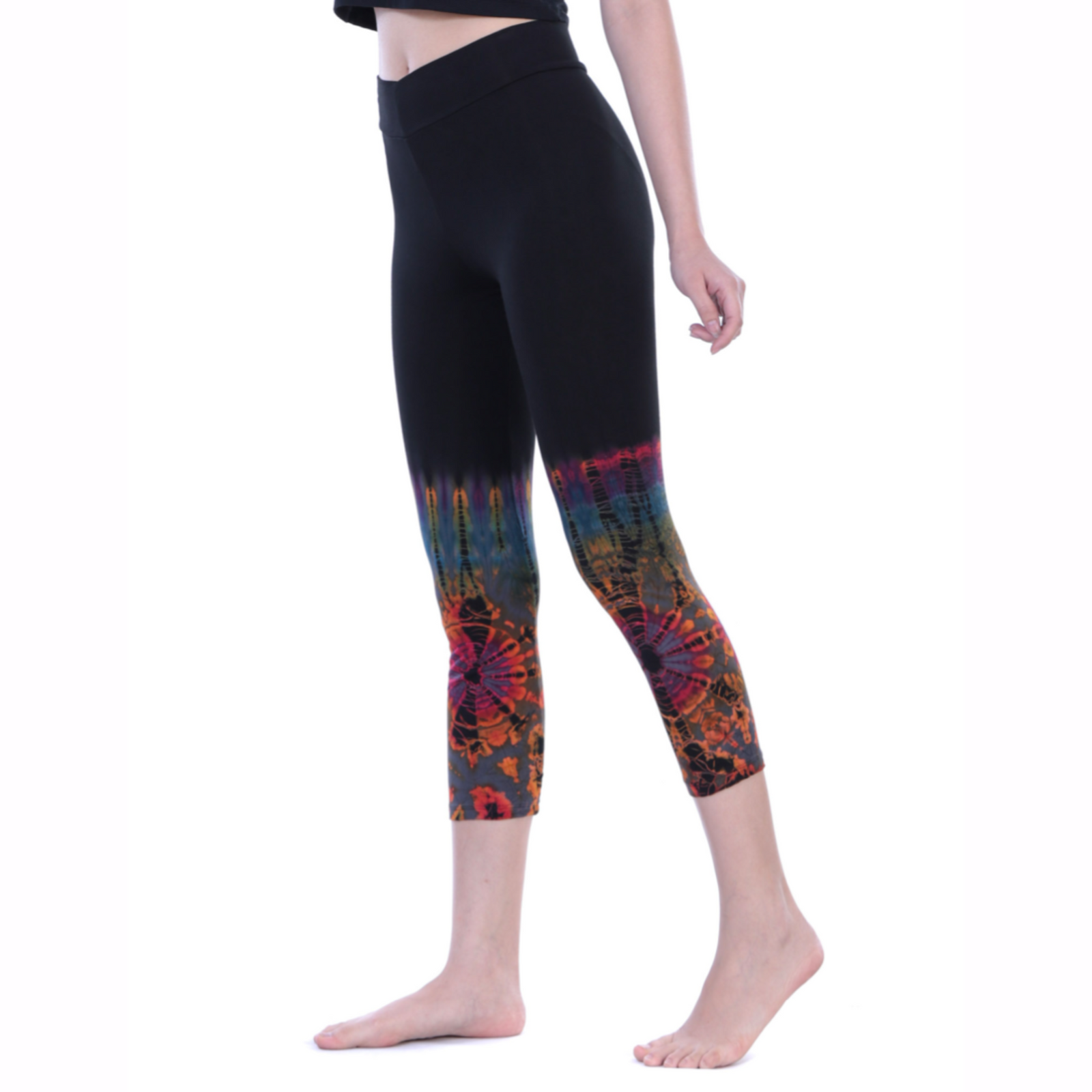 Half Tie-Dye Capri Length Rayon Leggings