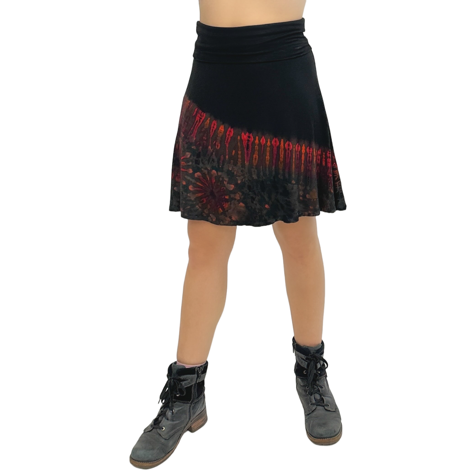 Half Tie-Dye Convertible Stretchy Rayon Knee-Length Skirts