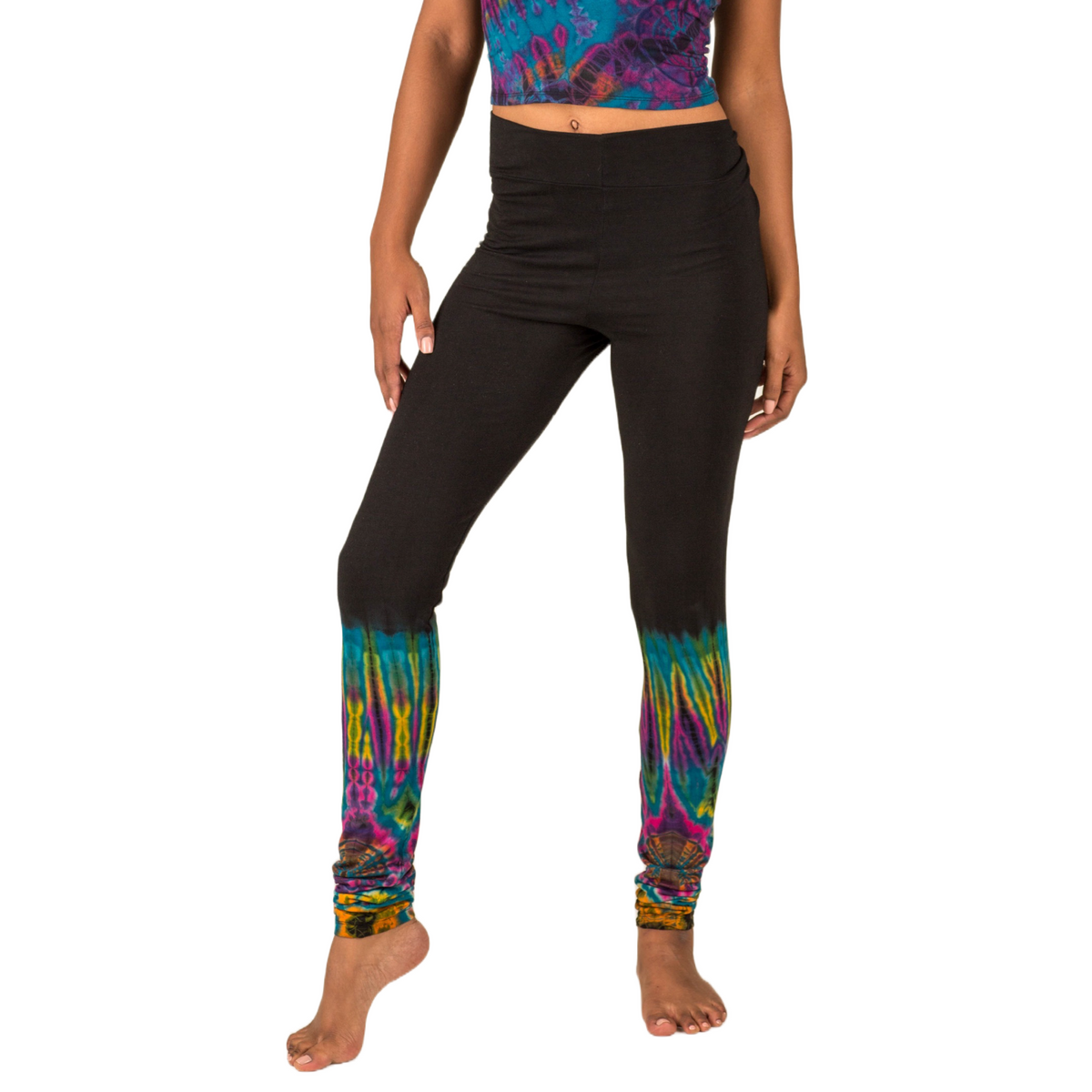 Half Tie-Dye Long Length Stretchy Rayon Leggings