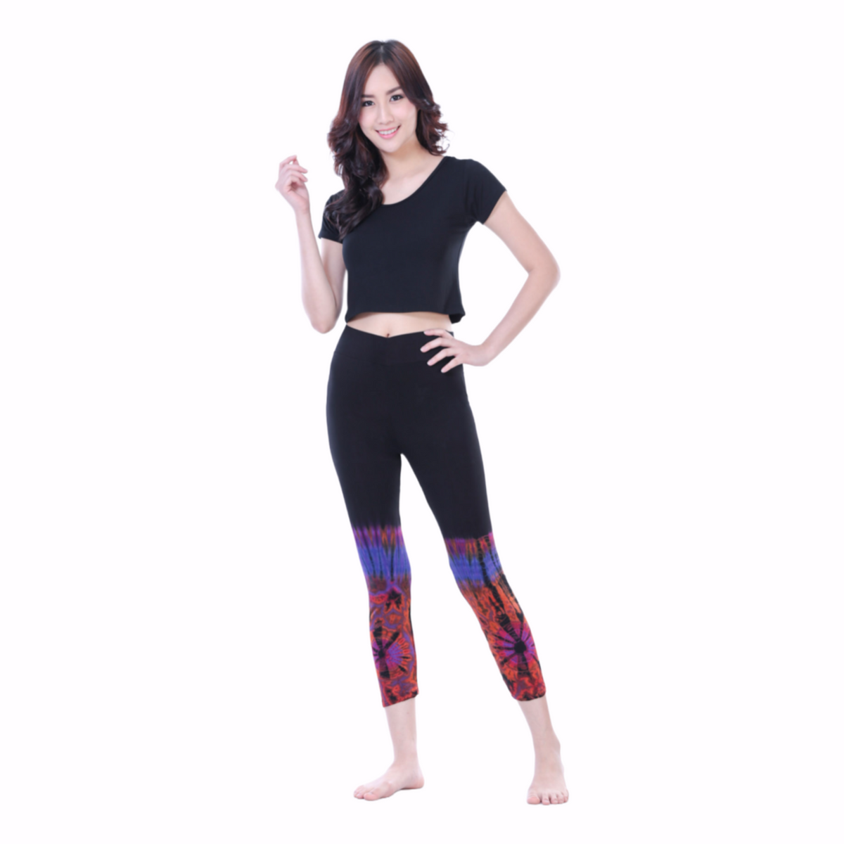 Half Tie-Dye Capri Length Rayon Leggings