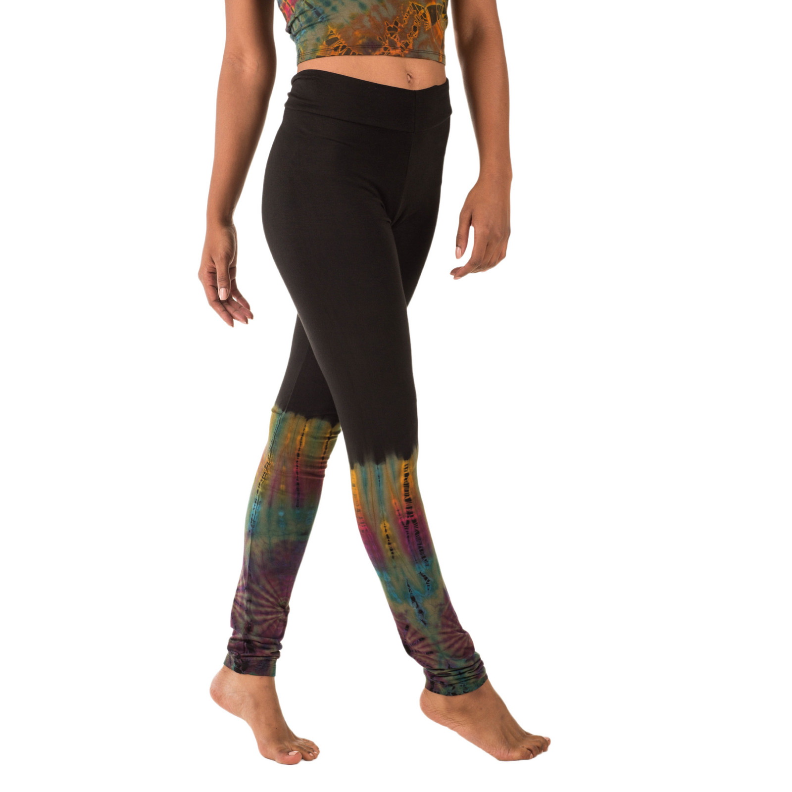 Half Tie-Dye Long Length Stretchy Rayon Leggings
