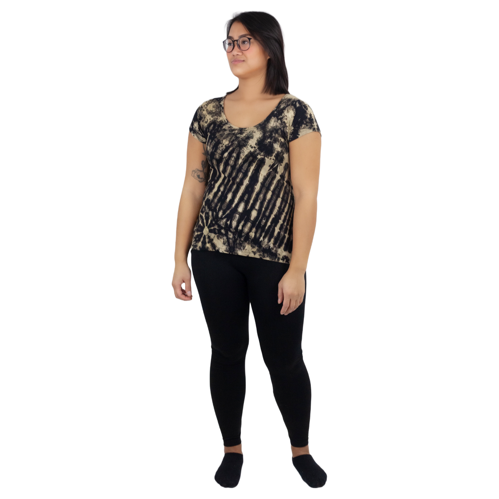 Full Tie-Dye Cap Sleeve Button Back Rayon Top