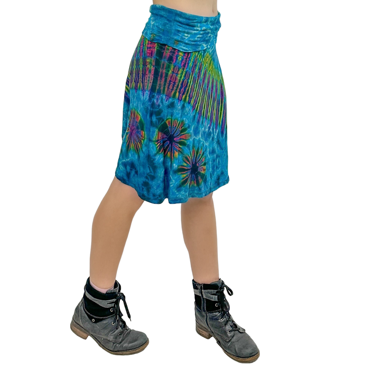 Full Tie-Dye Stretchy Rayon Convertible Knee Length Skirt