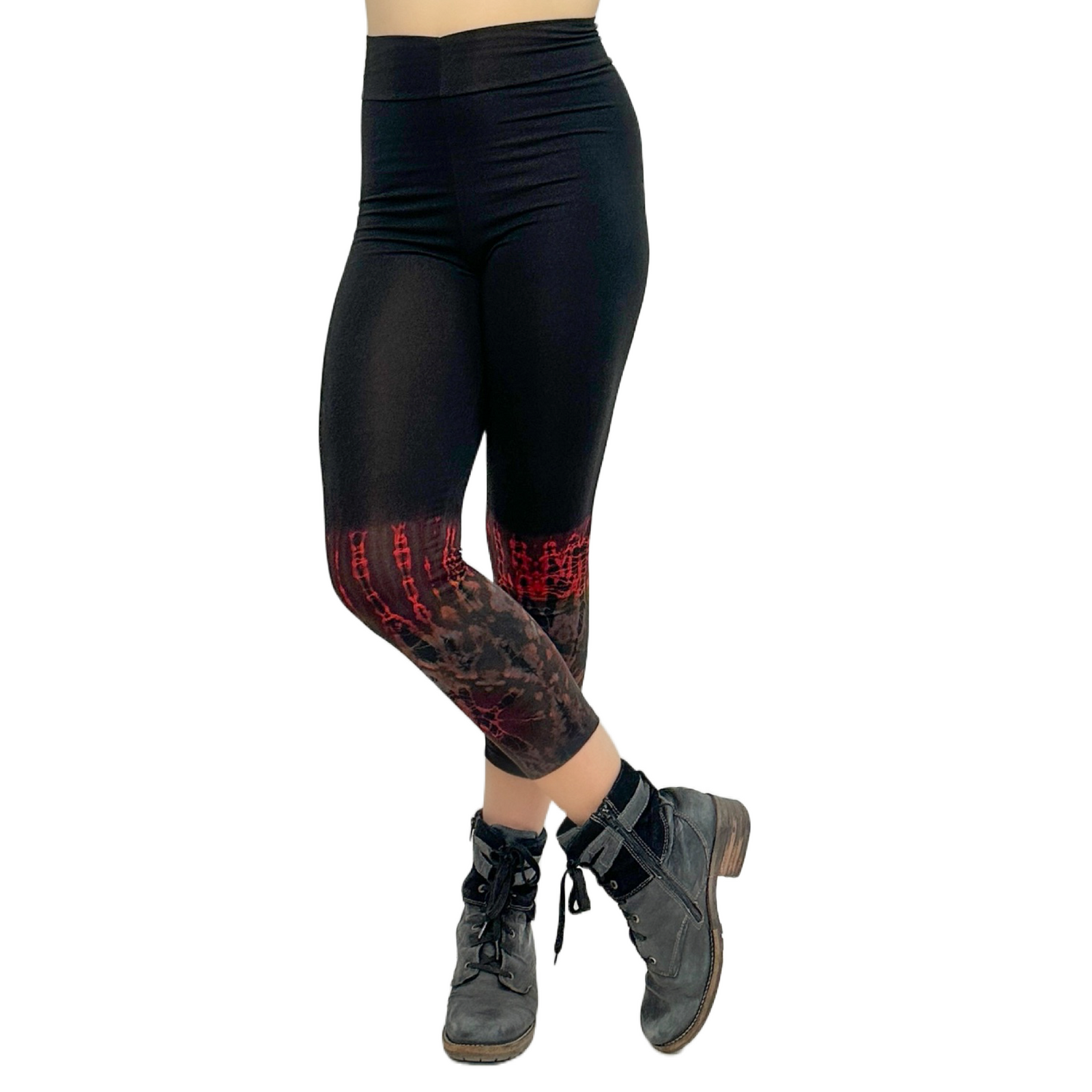 Half Tie-Dye Capri Length Rayon Leggings