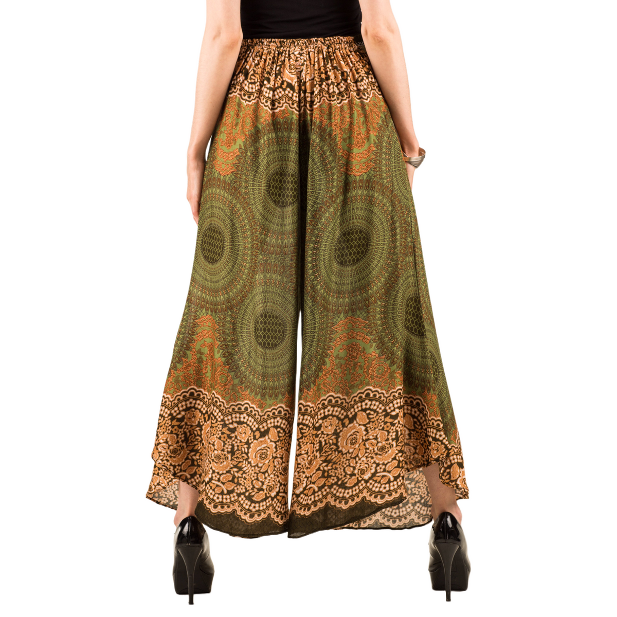 Honeycomb Flower Mandala Embroidered Waistband Rayon Palazzo Pants