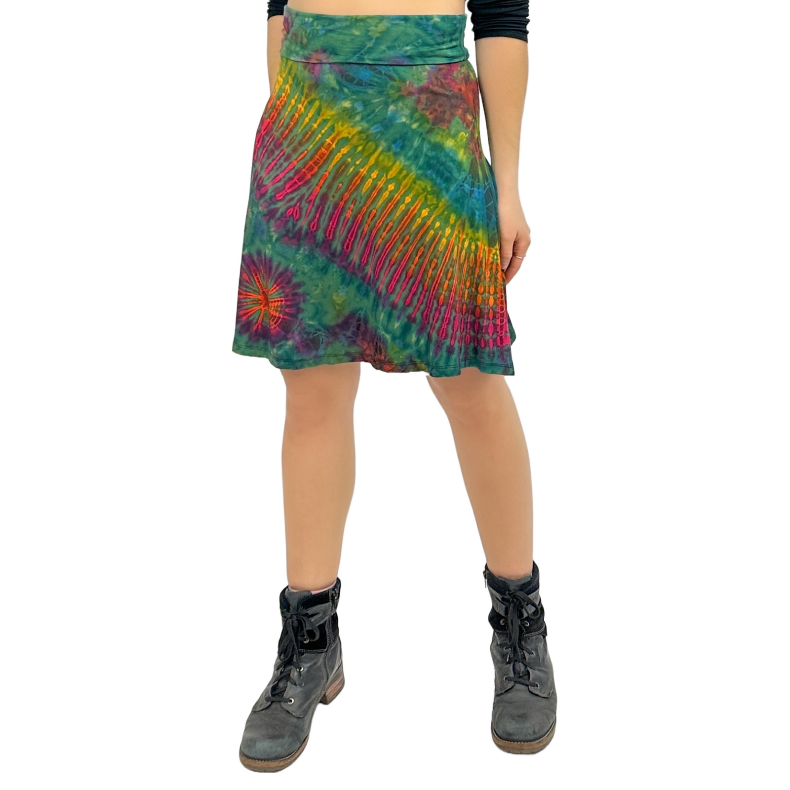 Full Tie-Dye Stretchy Rayon Convertible Knee Length Skirt