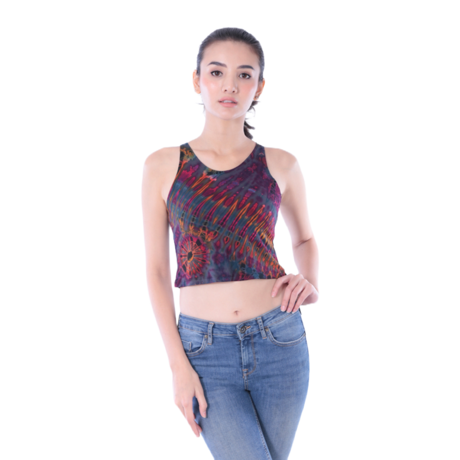 Tie-Dye High Neck Stretchy Rayon Crop Top