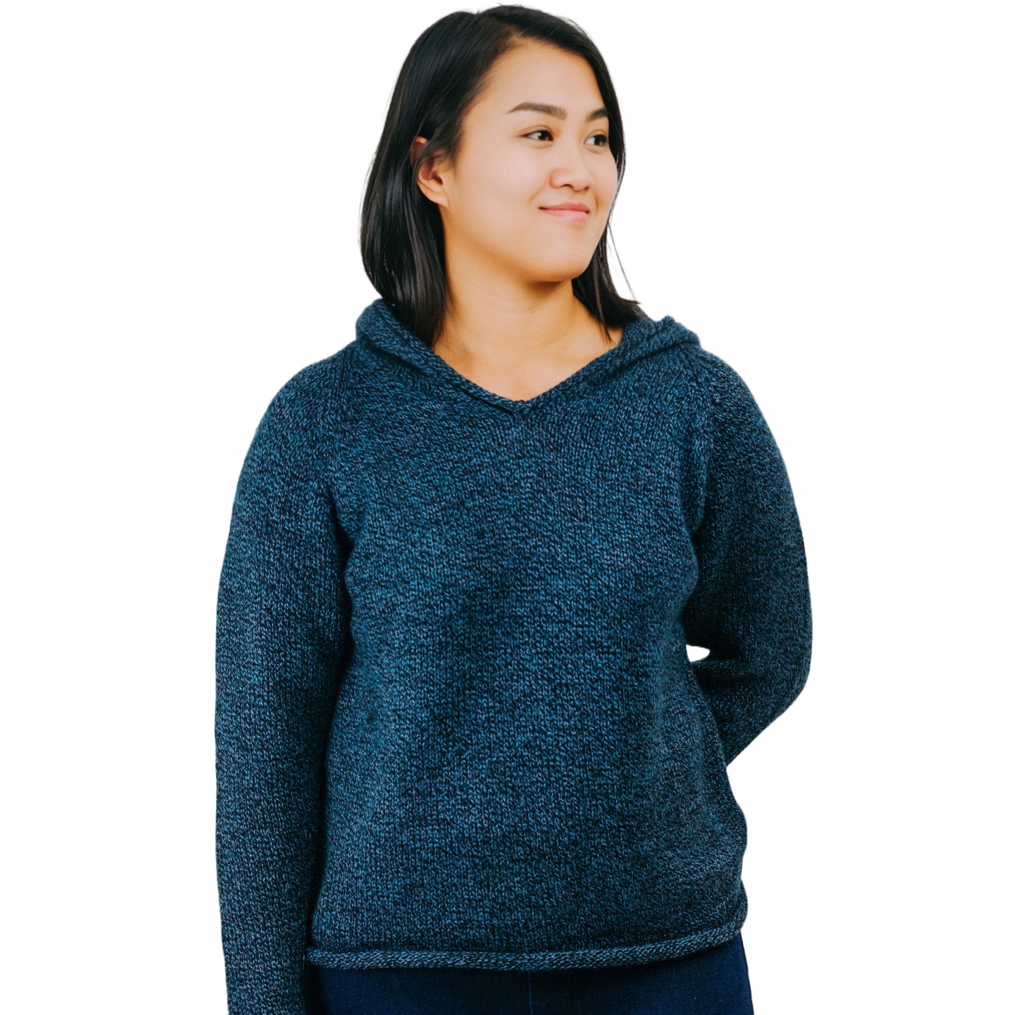 Knit Alpaca Hooded Pullover Sweater