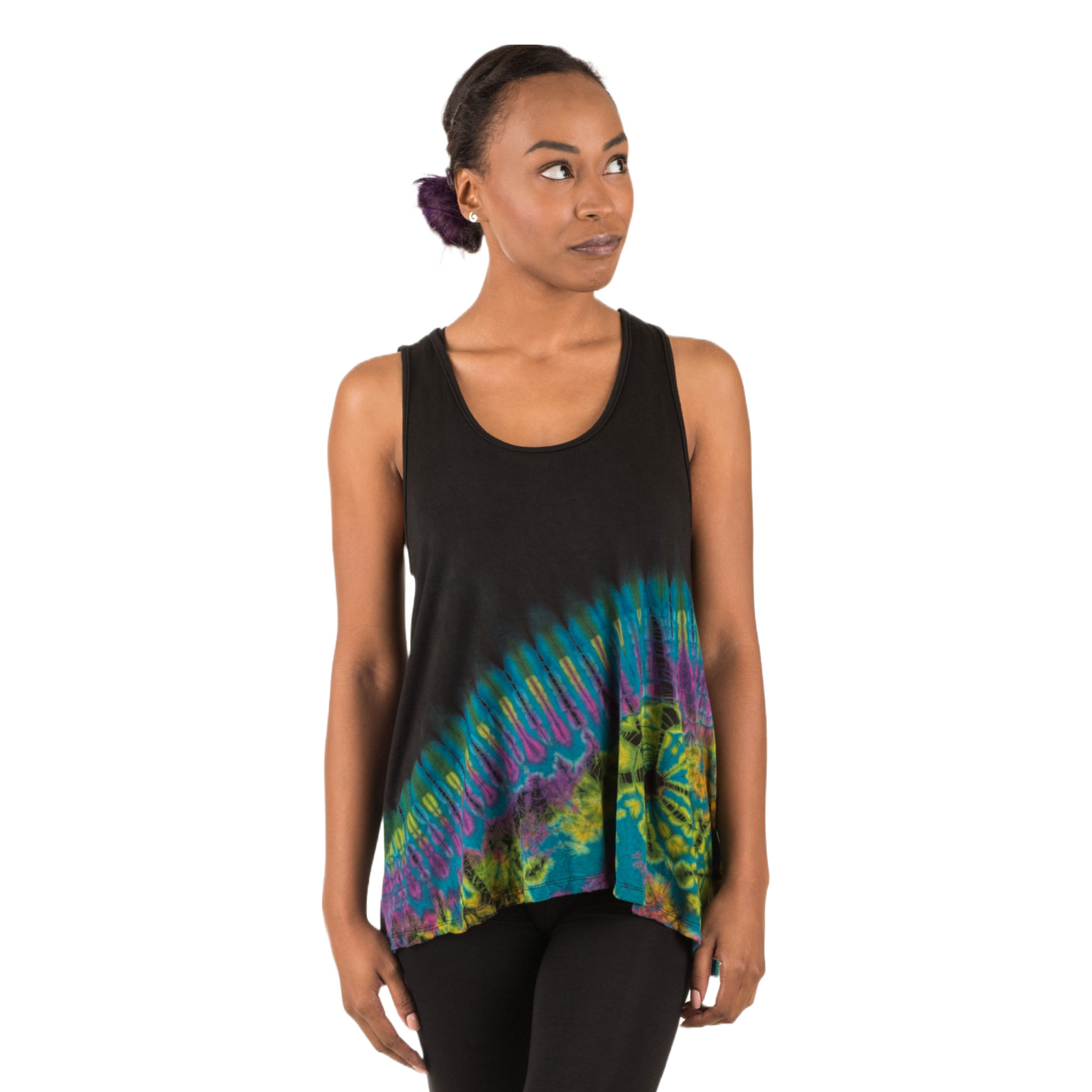 Half Tie-Dye Sleeveless Button Back Rayon Tank Top