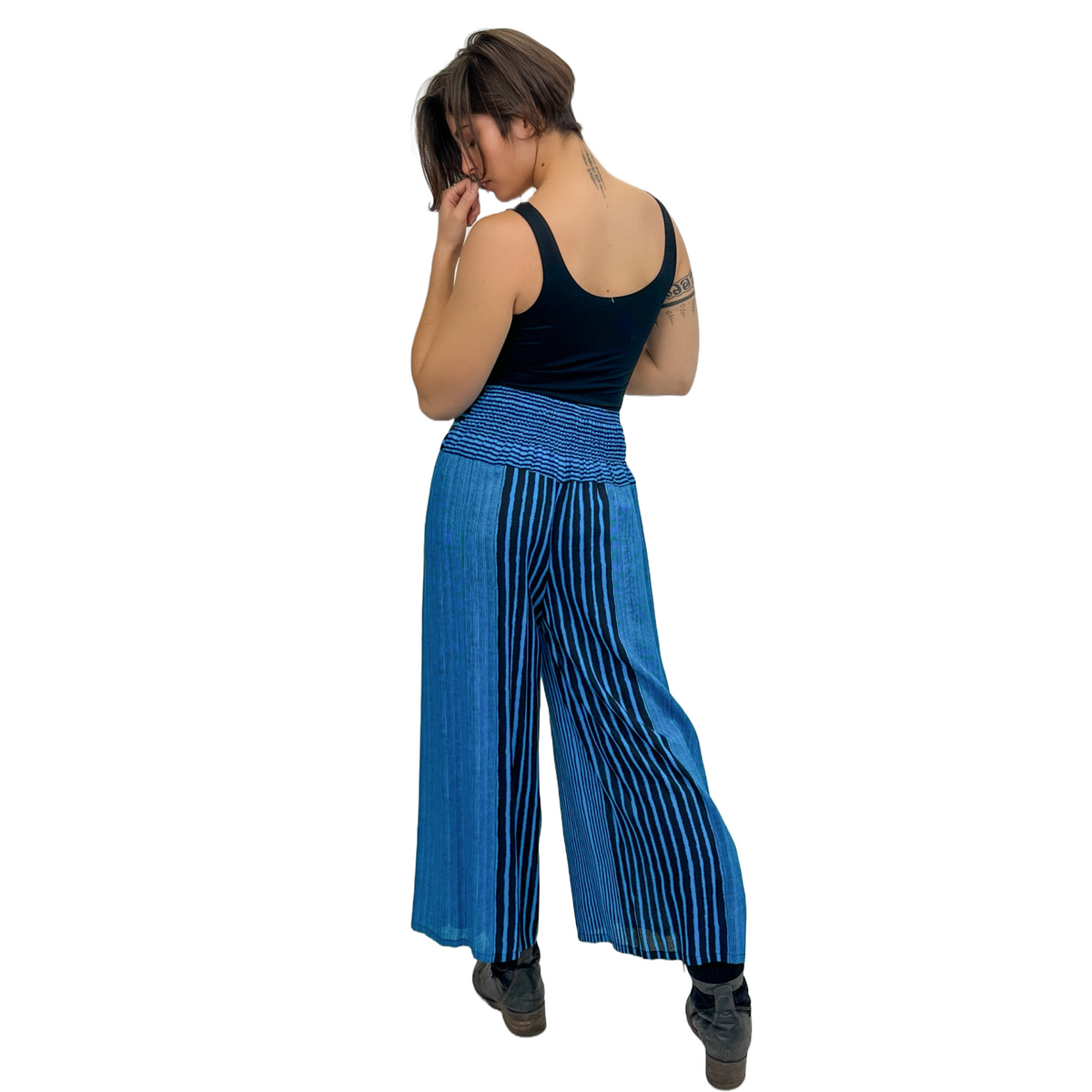 Wide-Leg Wrap Style Striped Pants