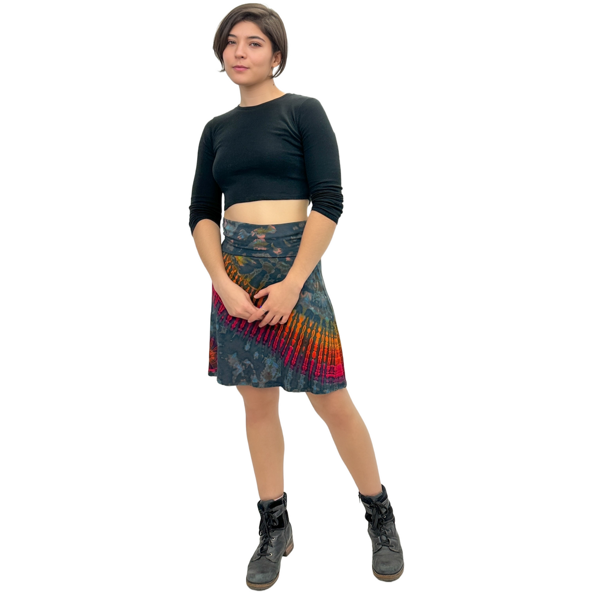 Full Tie-Dye Stretchy Rayon Convertible Knee Length Skirt