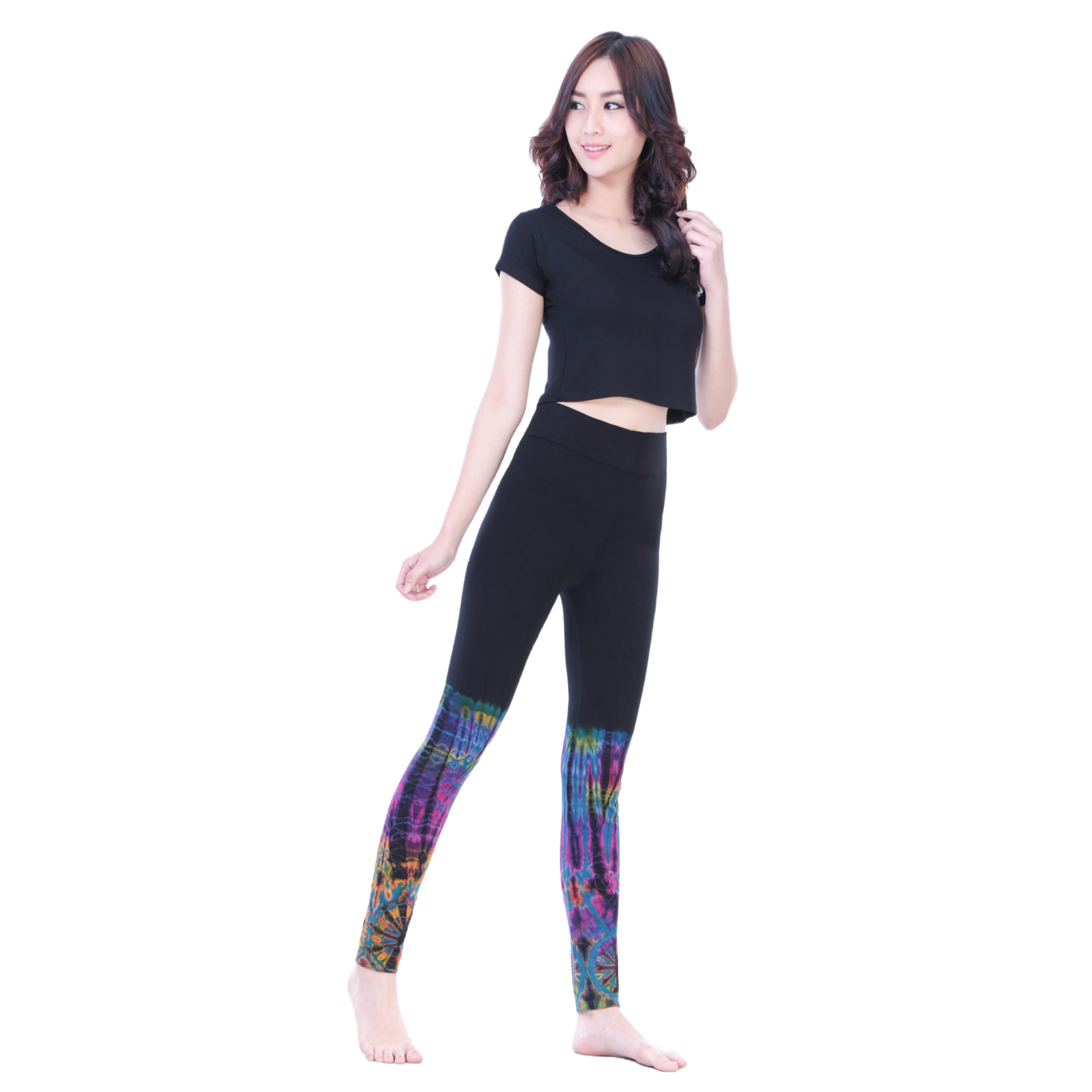 Half Tie-Dye Long Length Stretchy Rayon Leggings