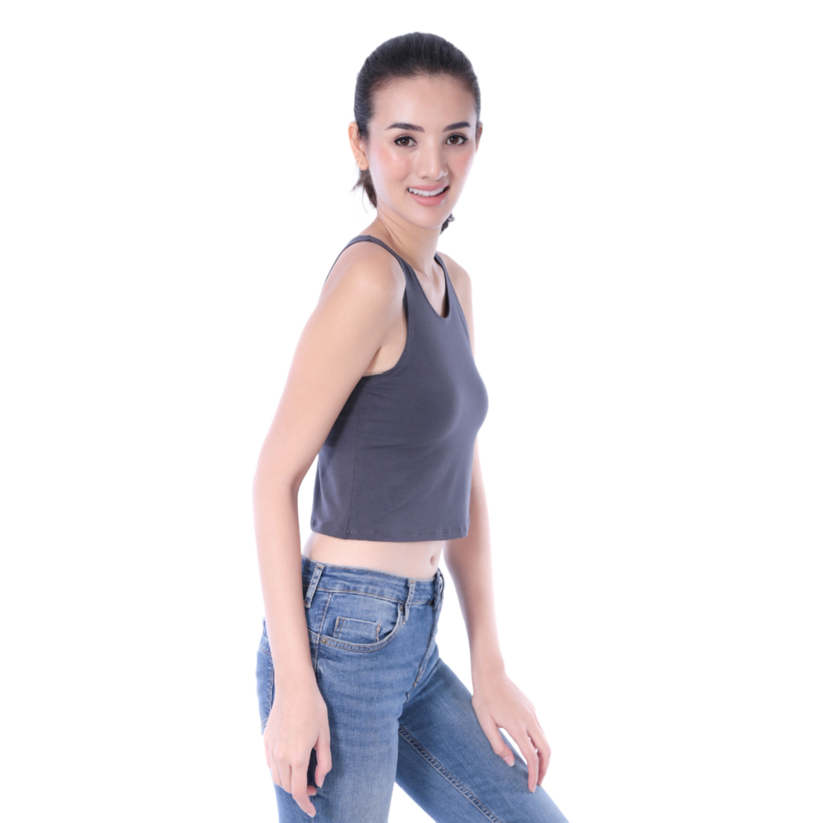 Classic Colors High-Neck Stretchy Rayon Crop Top