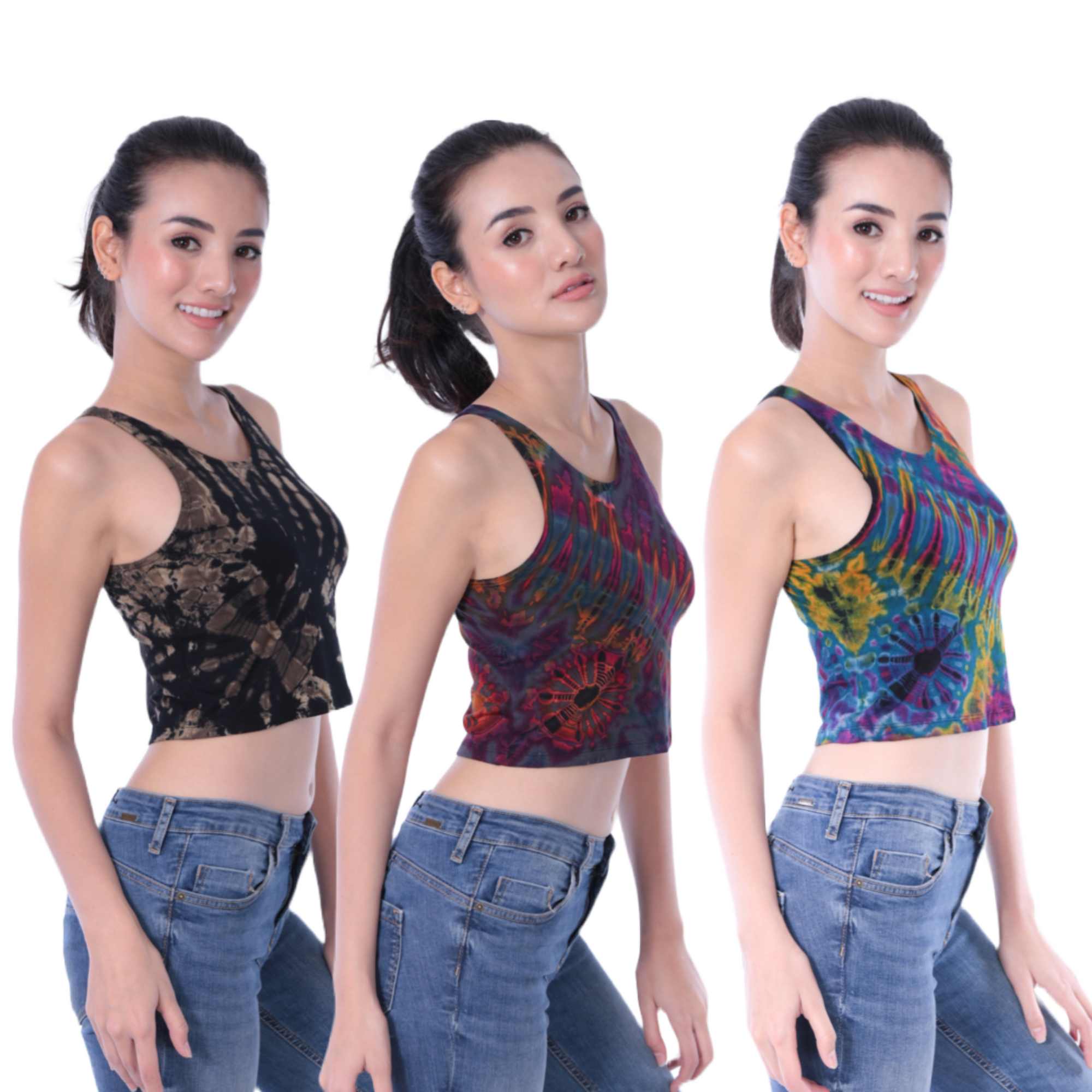 Tie-Dye High Neck Stretchy Rayon Crop Top