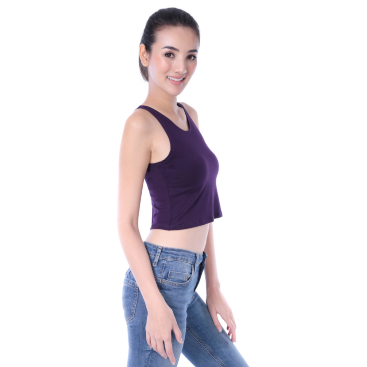 Classic Colors High-Neck Stretchy Rayon Crop Top