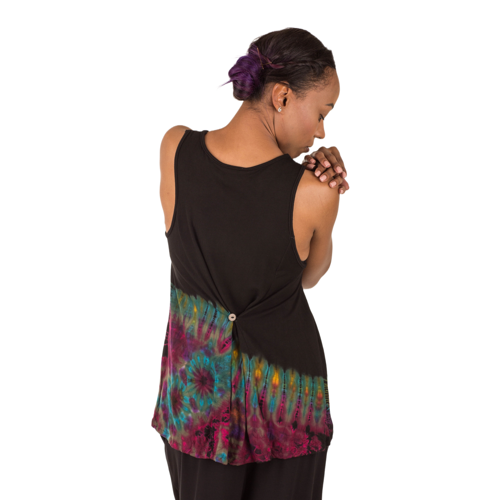 Half Tie-Dye Sleeveless Button Back Rayon Tank Top