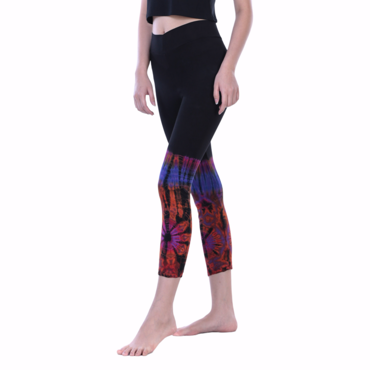 Half Tie-Dye Capri Length Rayon Leggings