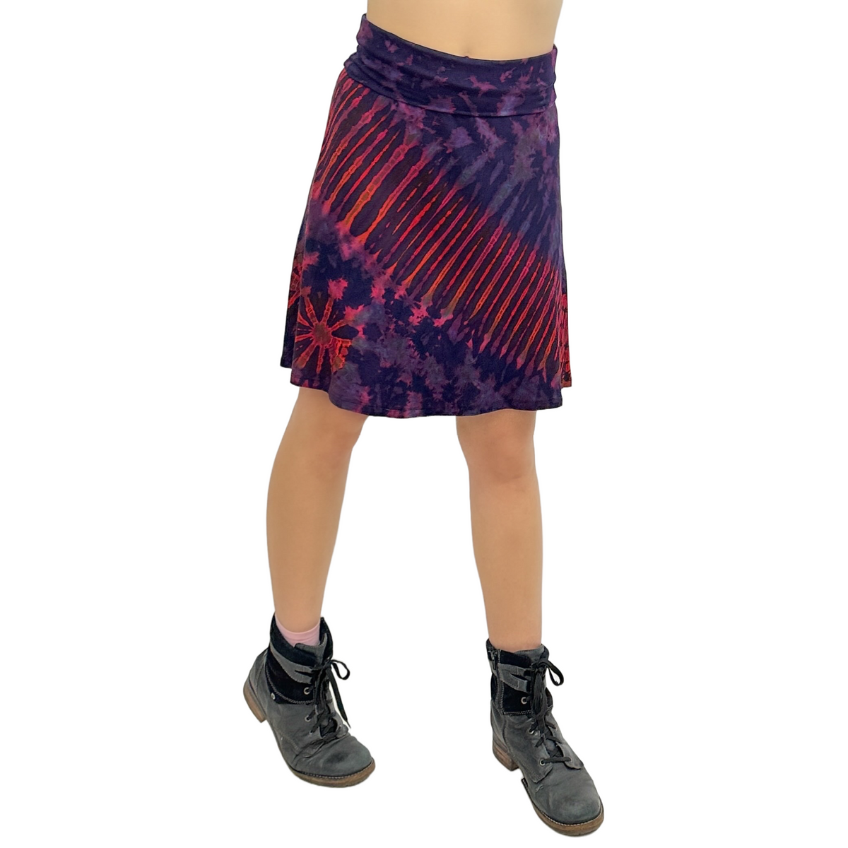 Full Tie-Dye Stretchy Rayon Convertible Knee Length Skirt