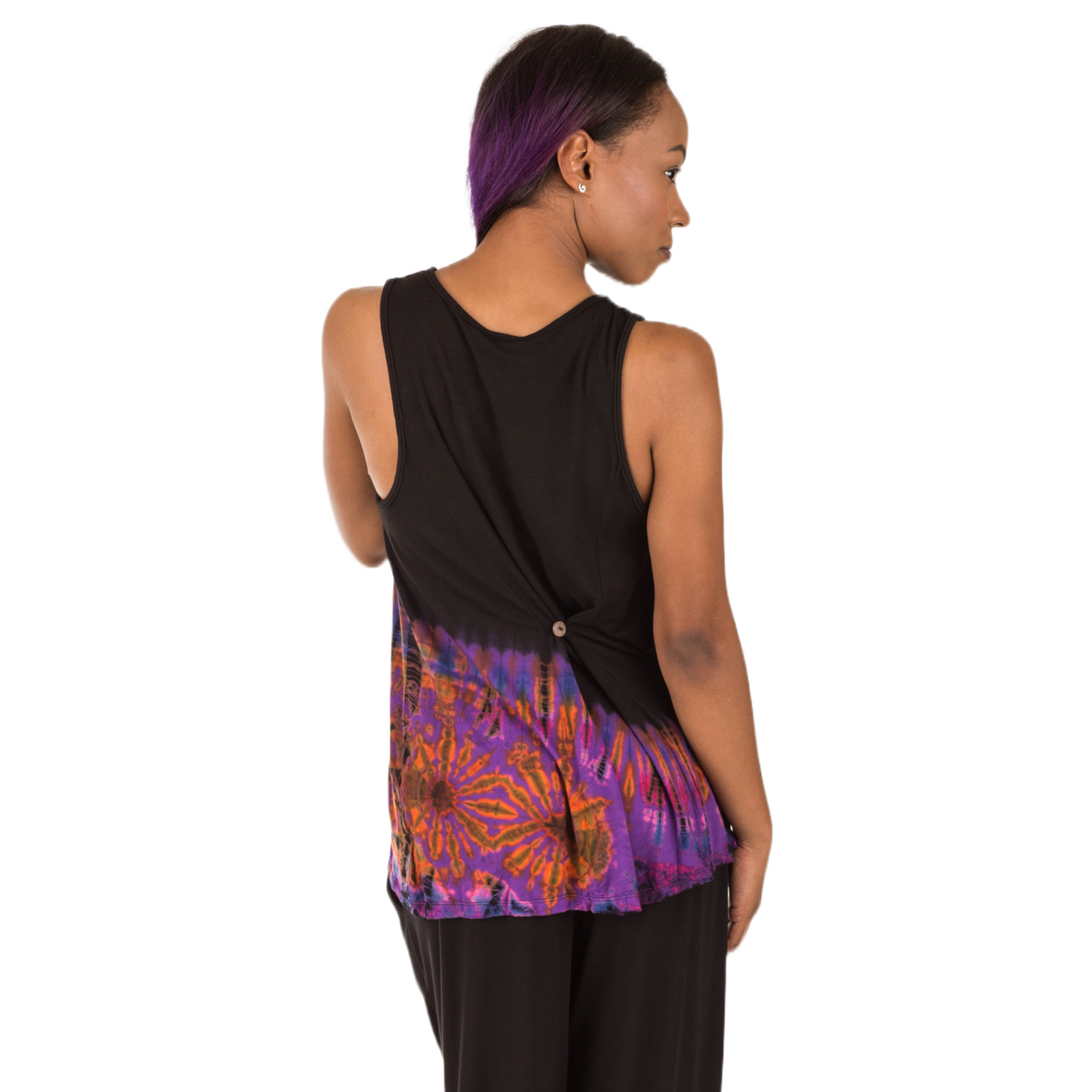 Half Tie-Dye Sleeveless Button Back Rayon Tank Top