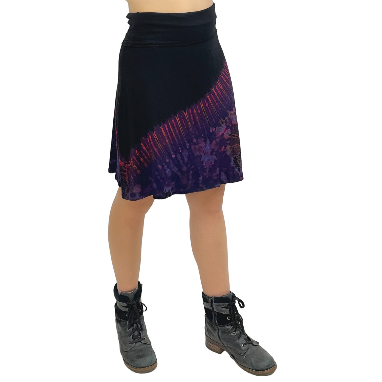 Half Tie-Dye Convertible Stretchy Rayon Knee-Length Skirts