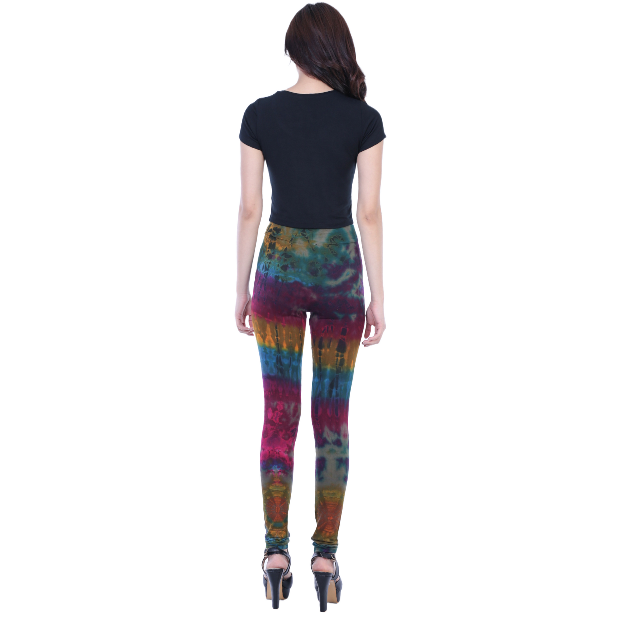 Stretch Cotton Terry Tie & Die Patterned Full-Length Leggings