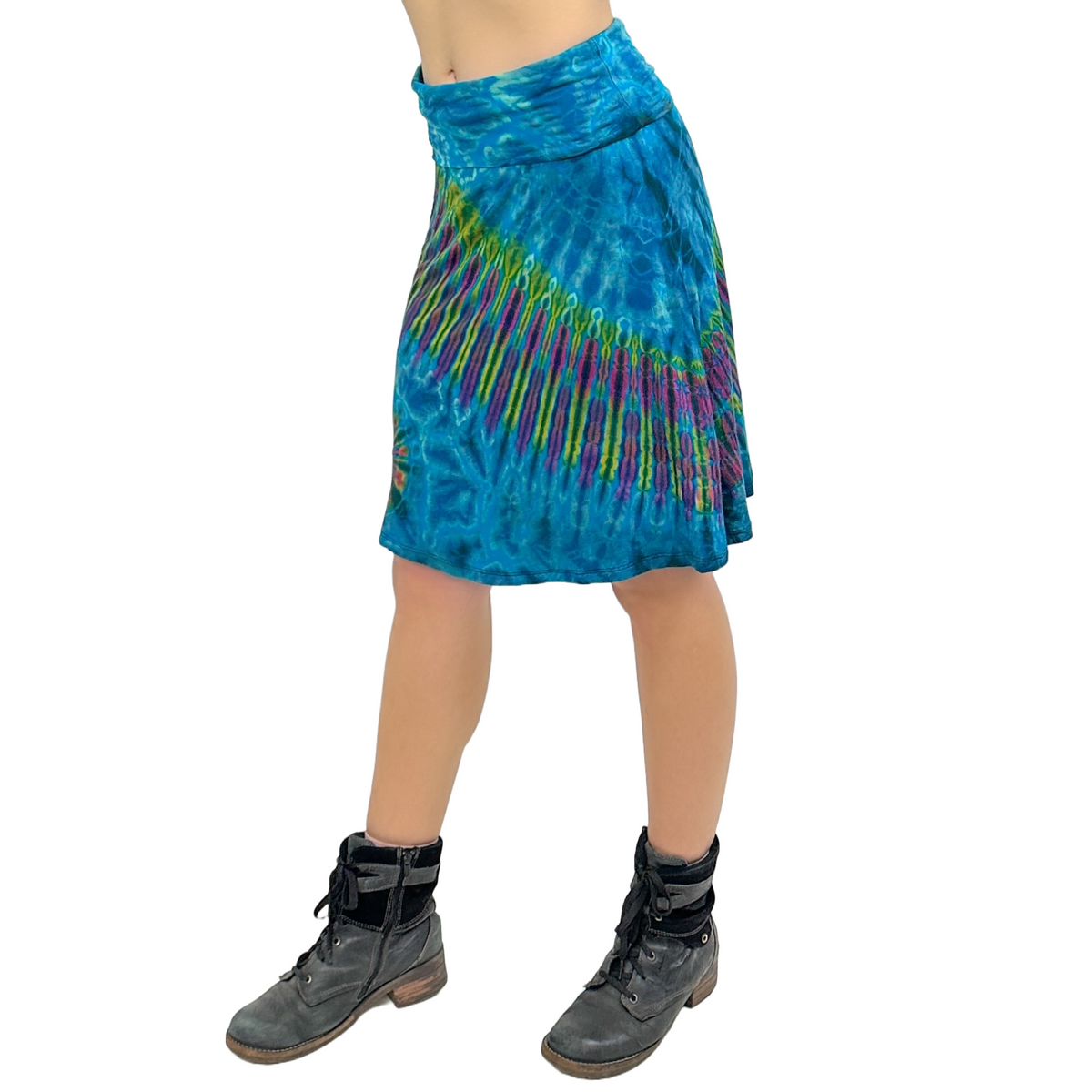 Full Tie-Dye Stretchy Rayon Convertible Knee Length Skirt