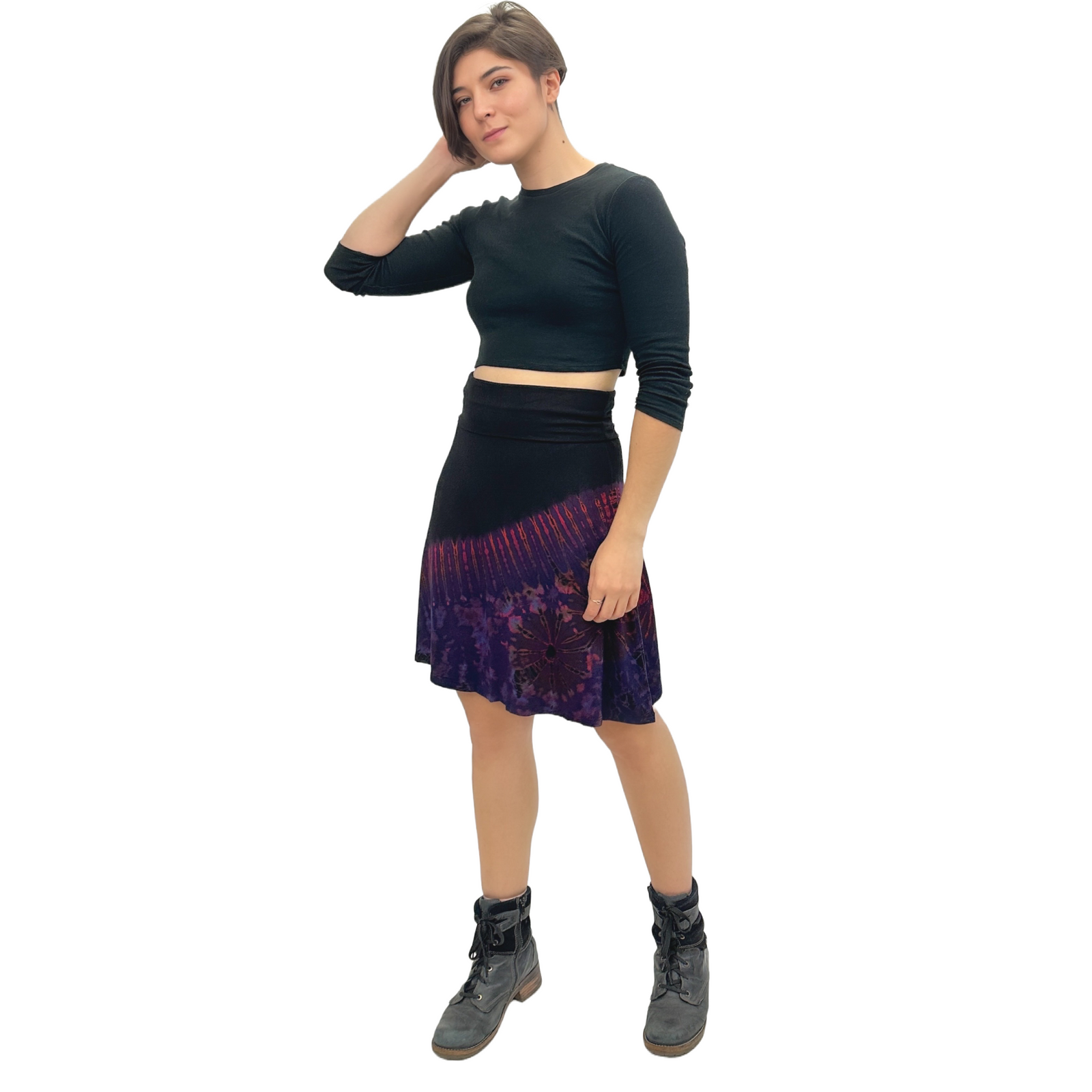 Half Tie-Dye Convertible Stretchy Rayon Knee-Length Skirts