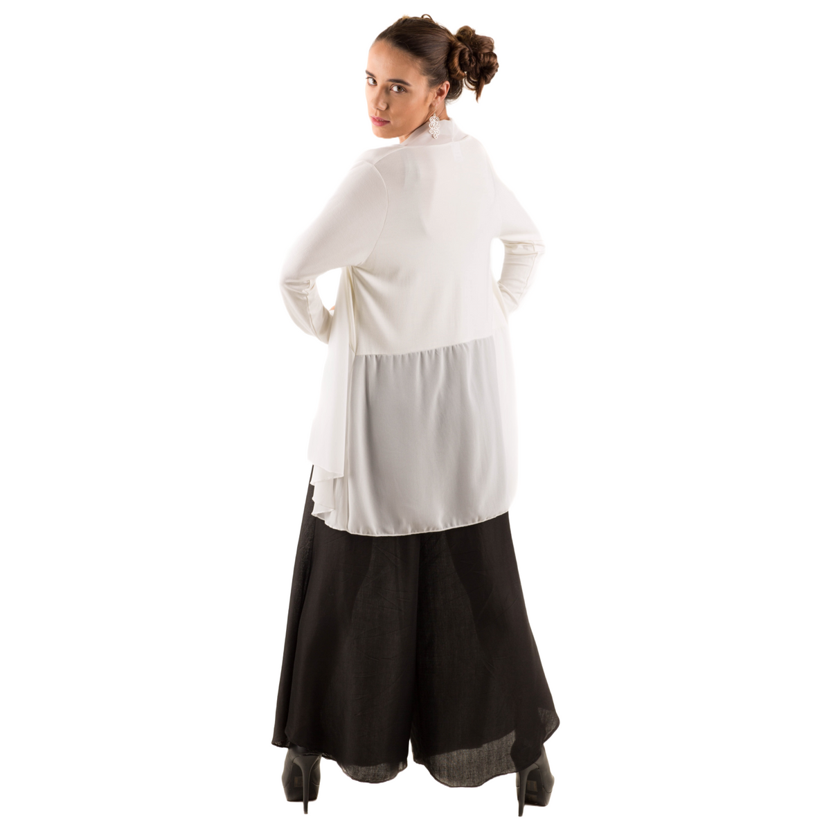 Elegant Chiffon Accented Stretchy Rayon Cardigan