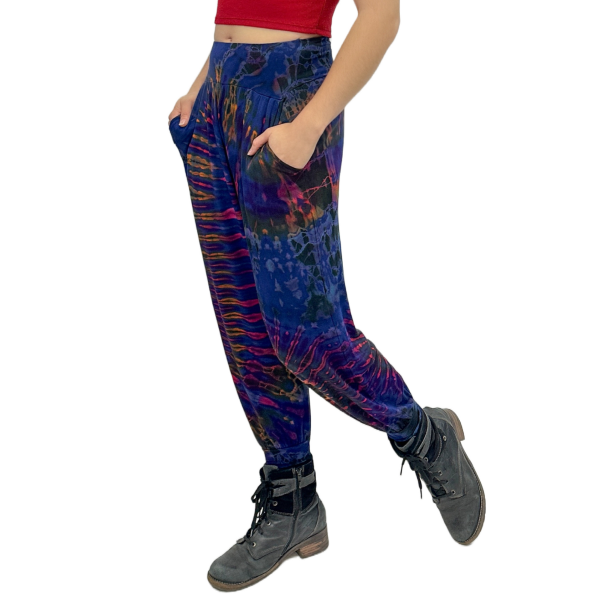 one size tie-dye harem pants with jogger cuff | unique tie-dye prints by malisun