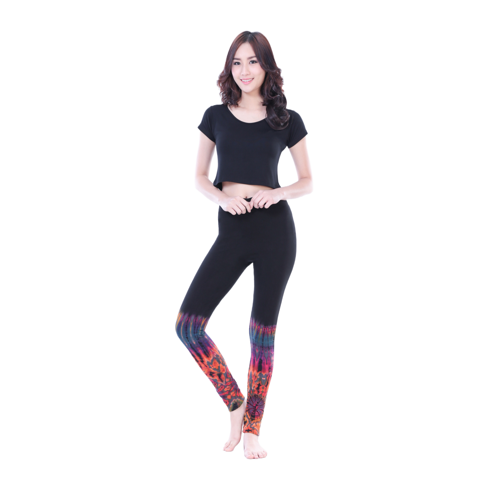 Half Tie-Dye Long Length Stretchy Rayon Leggings
