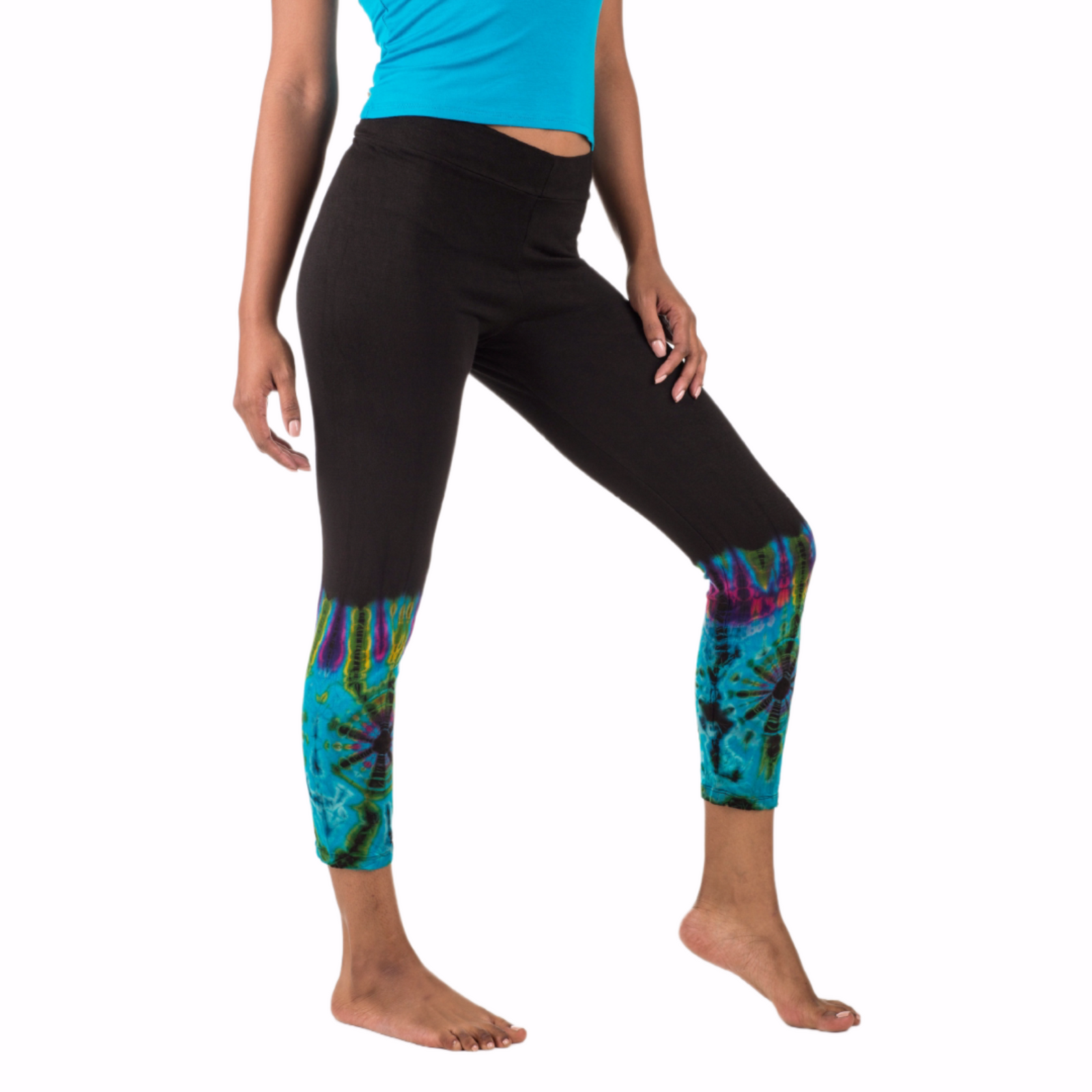 Half Tie-Dye Capri Length Rayon Leggings