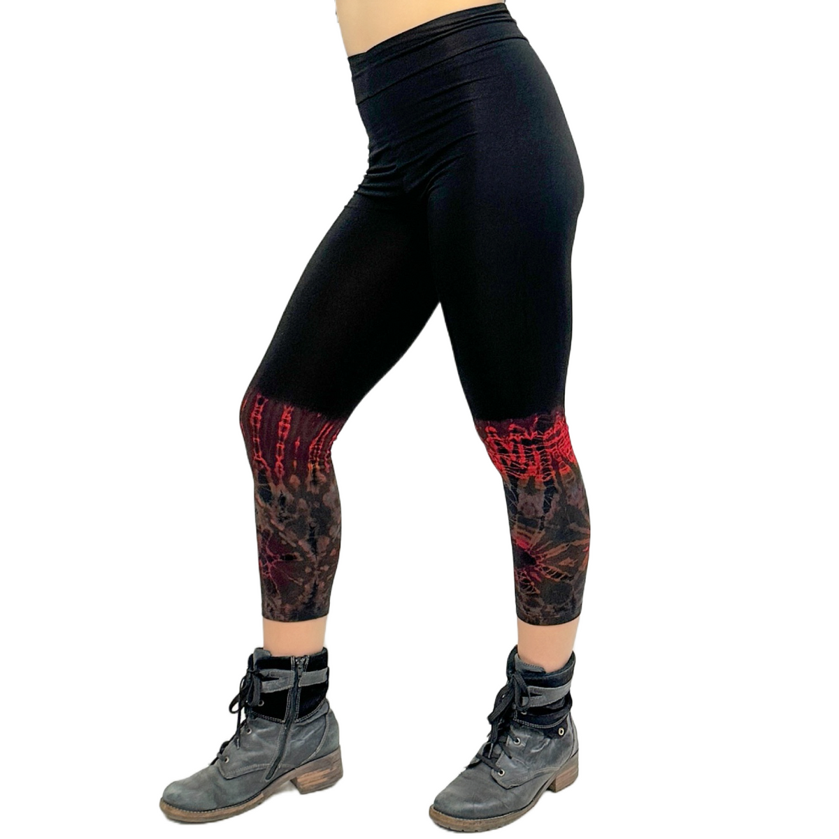 Half Tie-Dye Capri Length Rayon Leggings