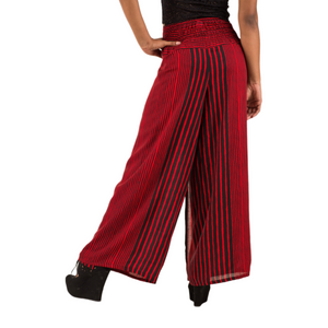 Beach Stripes Wide-Leg Wrap Style Rayon Palazzo Pants