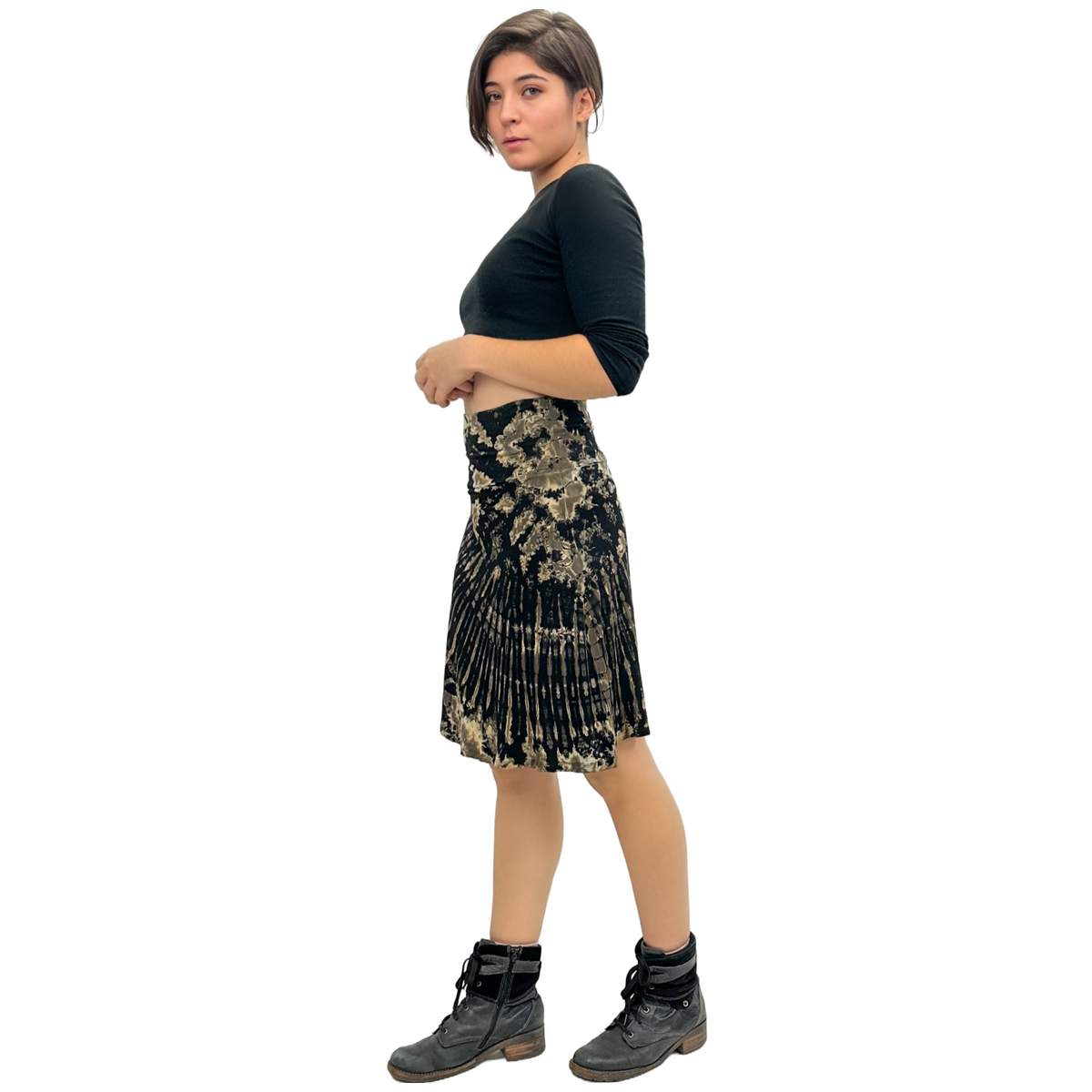 Full Tie-Dye Stretchy Rayon Convertible Knee Length Skirt