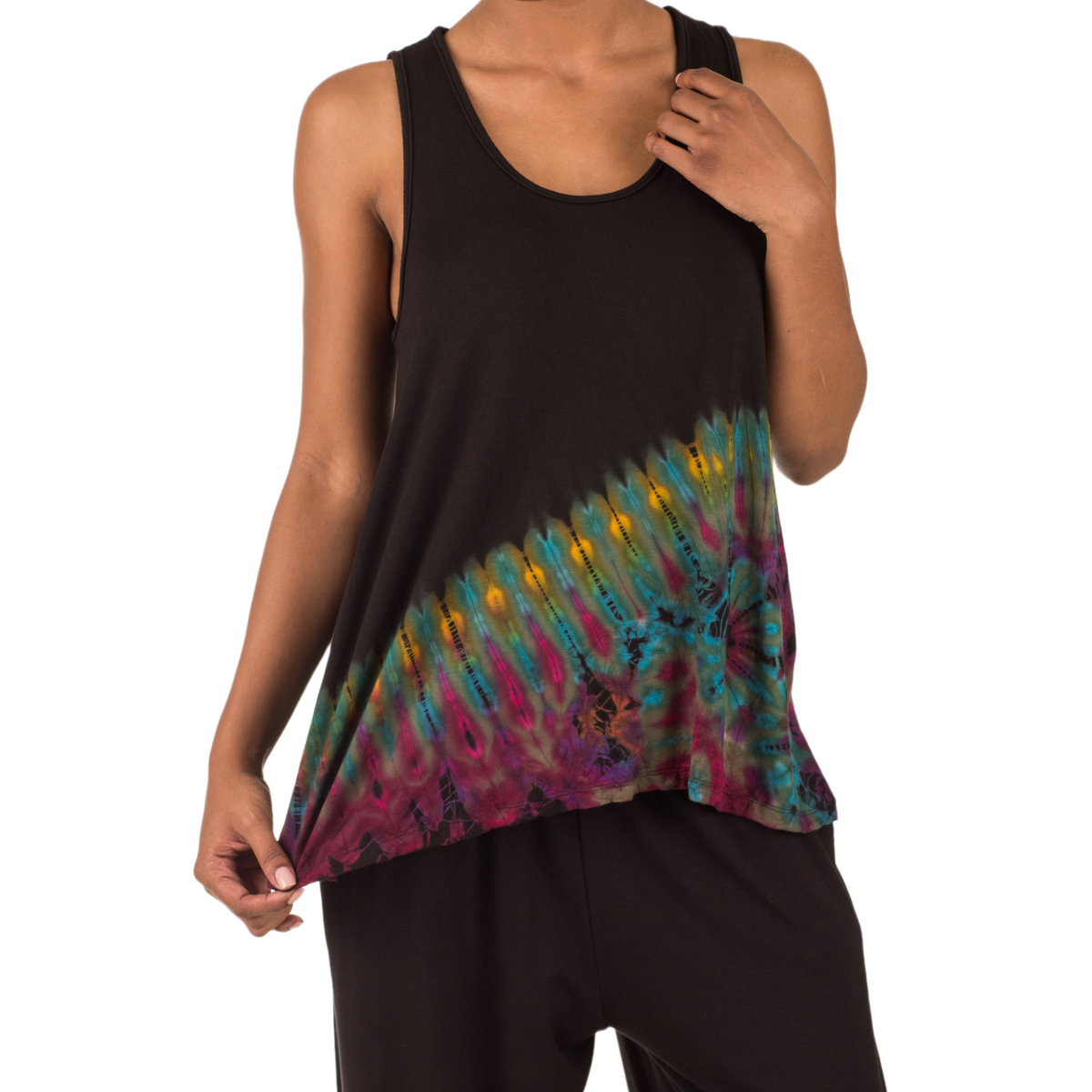 Half Tie-Dye Sleeveless Button Back Rayon Tank Top