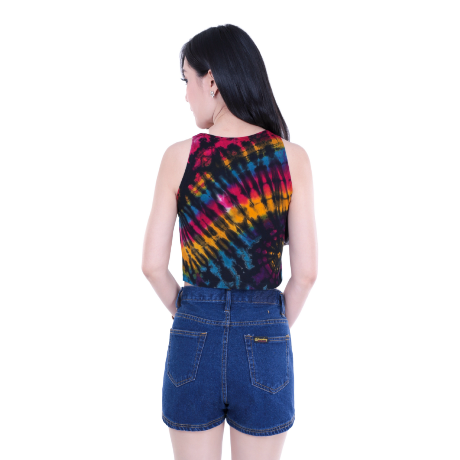 Tie-Dye High Neck Stretchy Rayon Crop Top