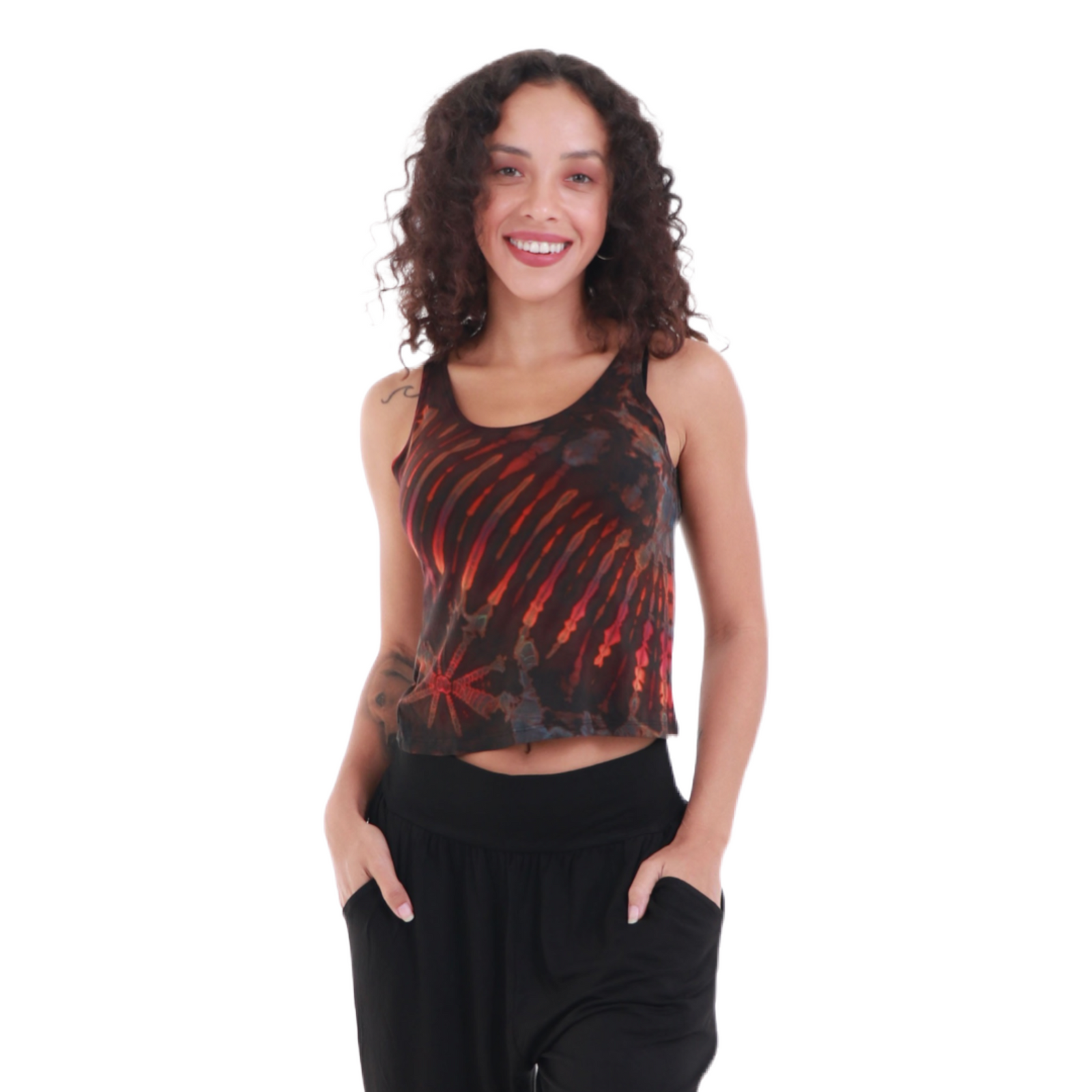 Tie-Dye High Neck Stretchy Rayon Crop Top