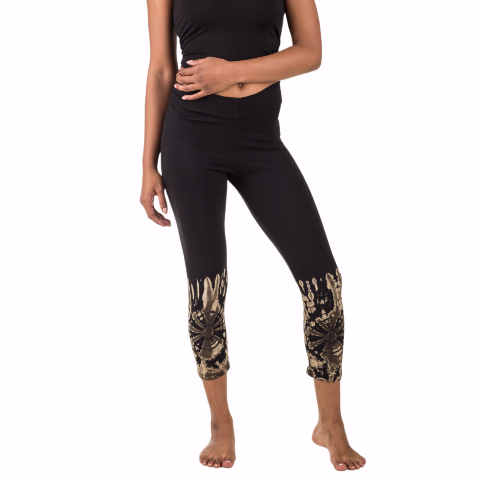 Half Tie-Dye Capri Length Rayon Leggings