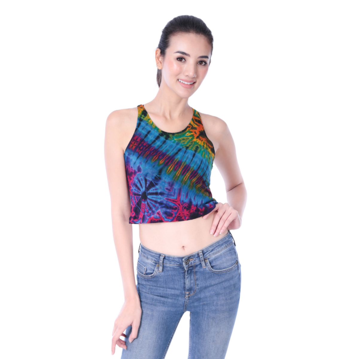 Tie-Dye High Neck Stretchy Rayon Crop Top
