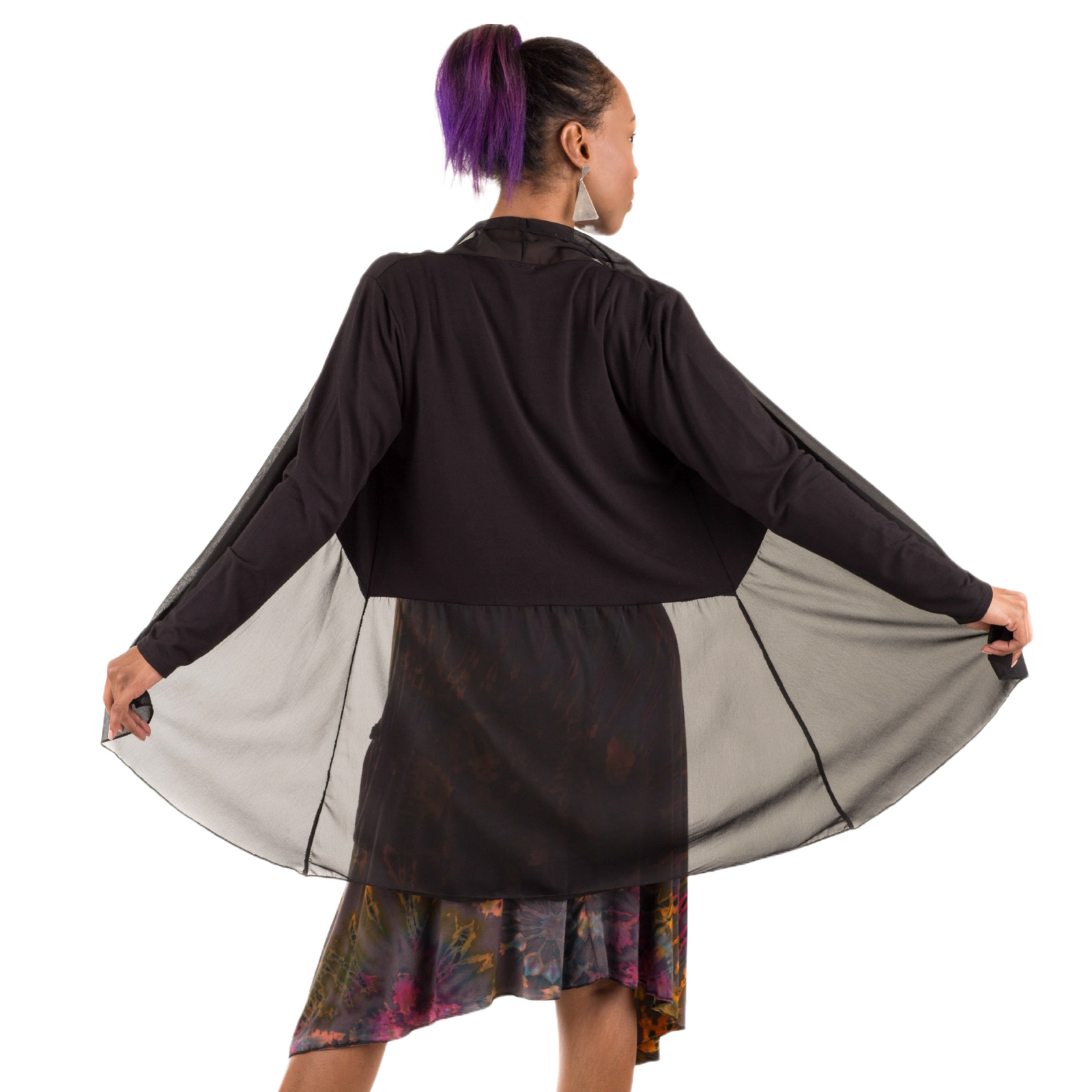 Elegant Chiffon Accented Stretchy Rayon Cardigan