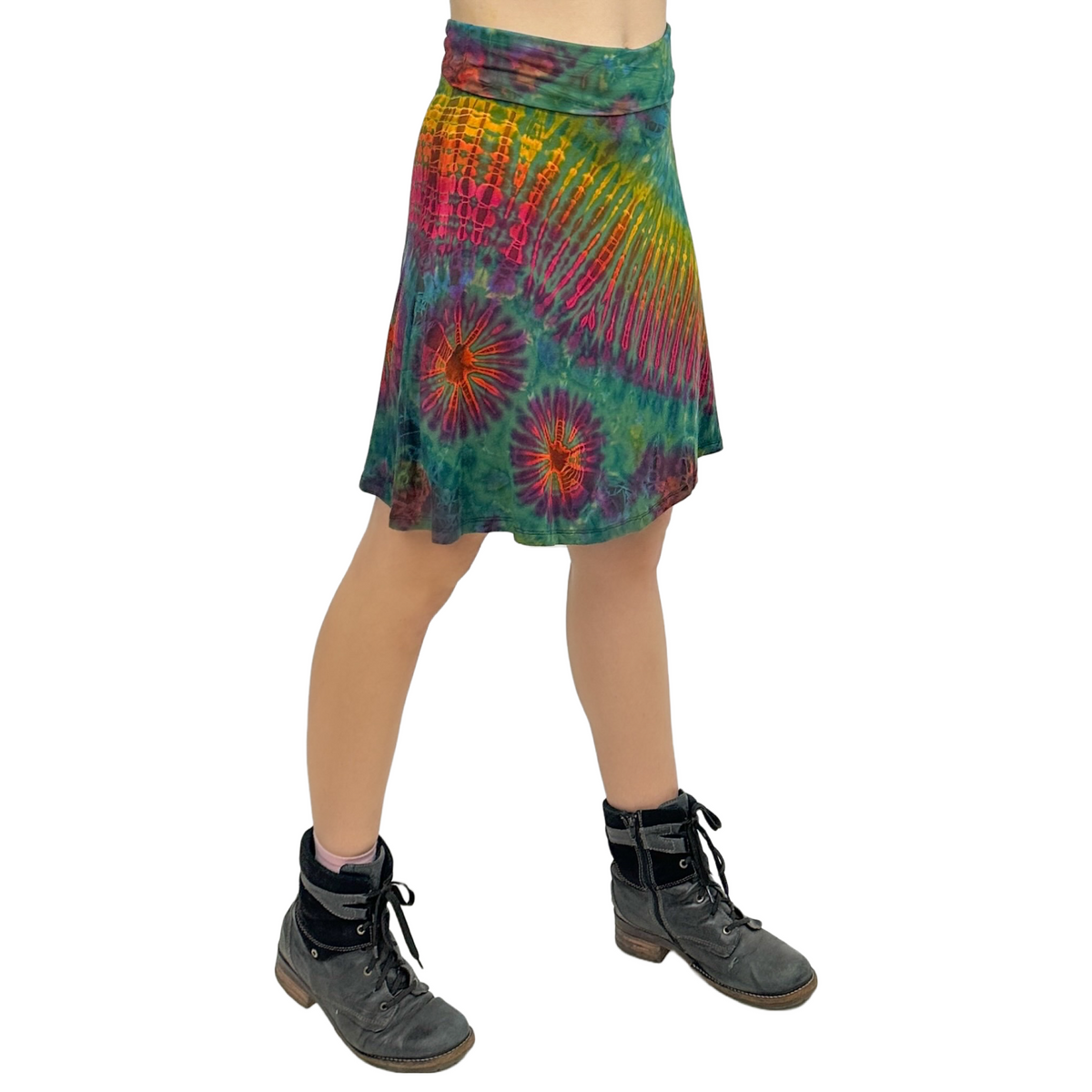 Full Tie-Dye Stretchy Rayon Convertible Knee Length Skirt