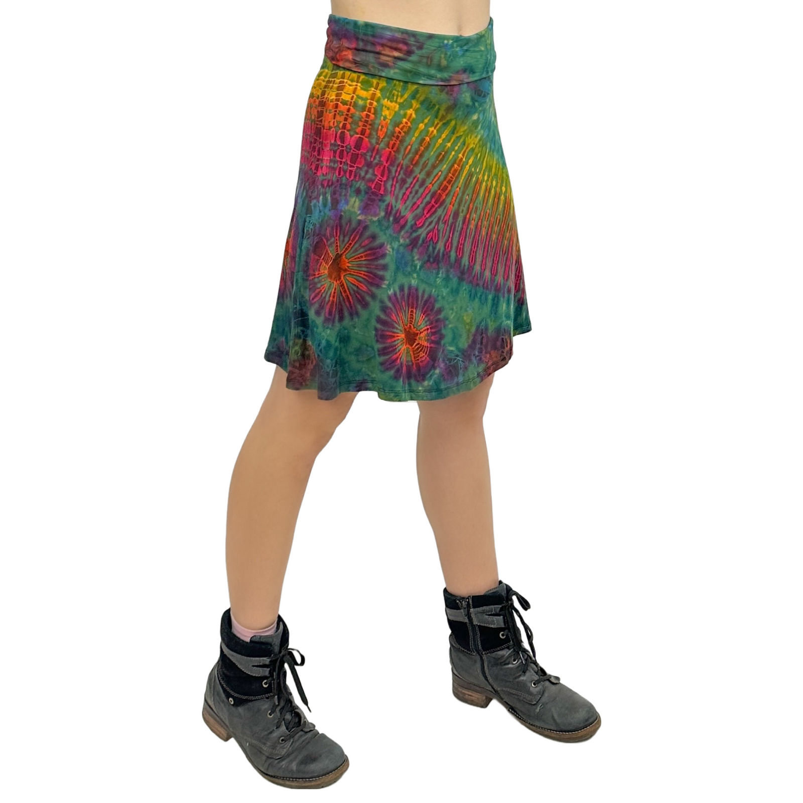 Full Tie-Dye Stretchy Rayon Convertible Knee Length Skirt