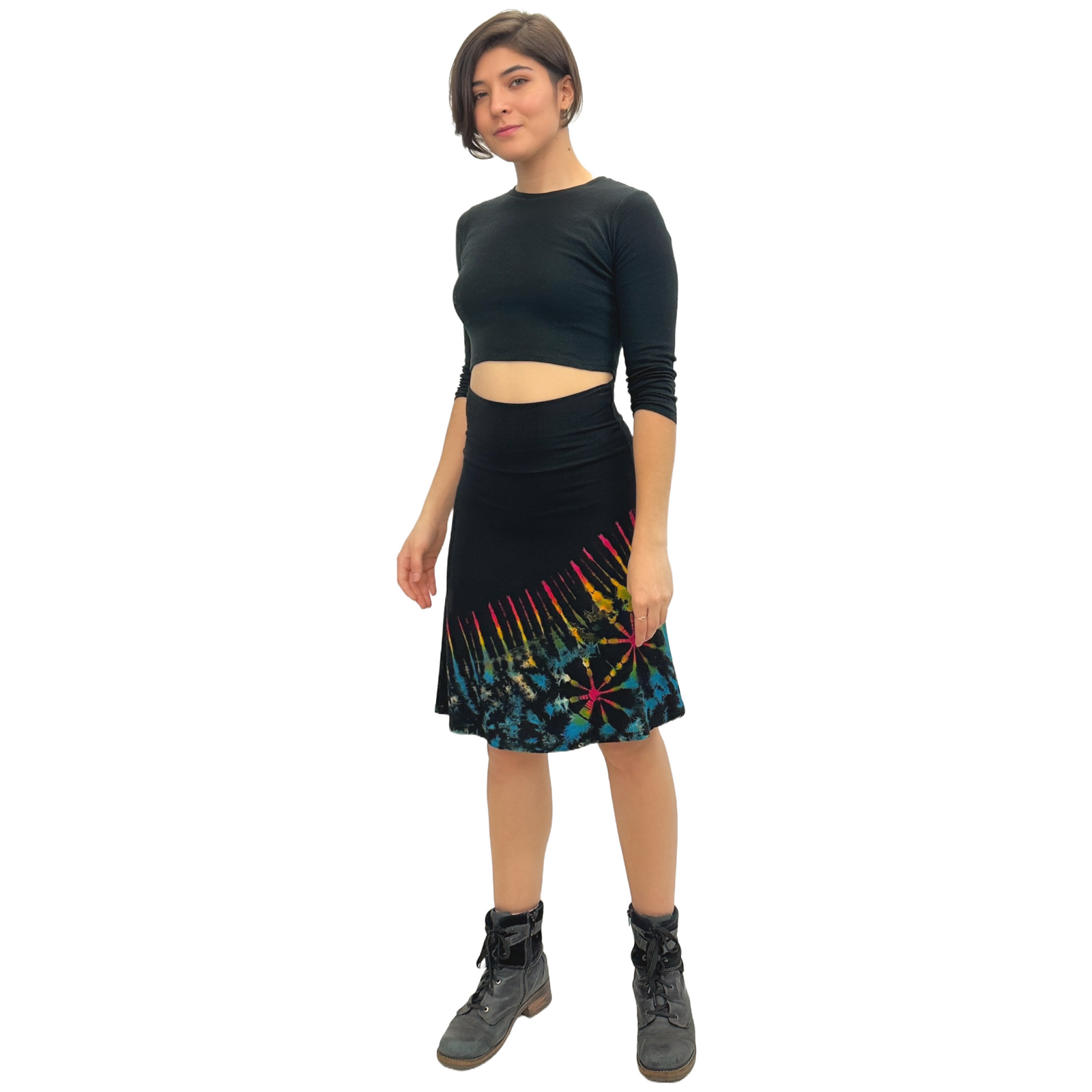 Half Tie-Dye Convertible Stretchy Rayon Knee-Length Skirts