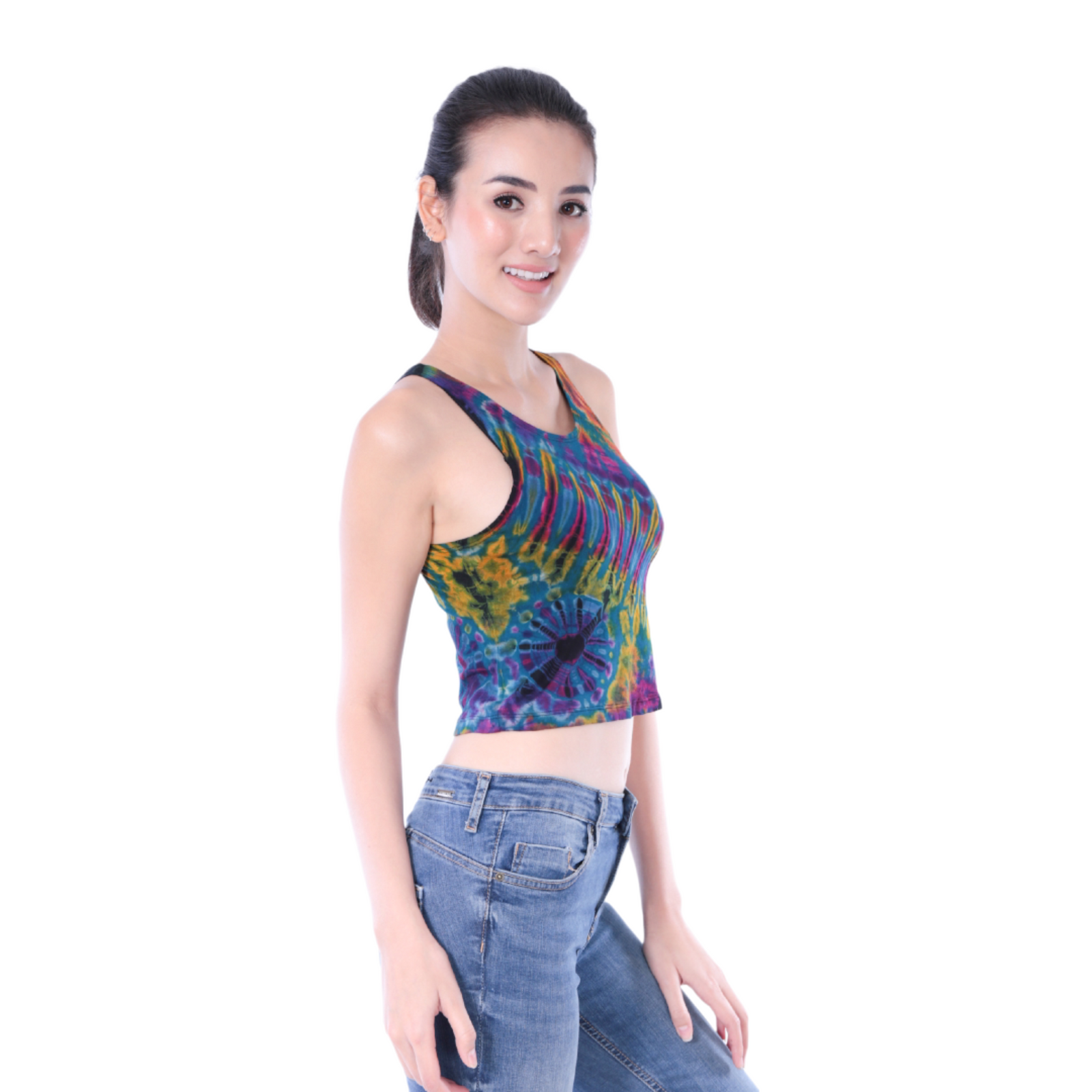 Tie-Dye High Neck Stretchy Rayon Crop Top