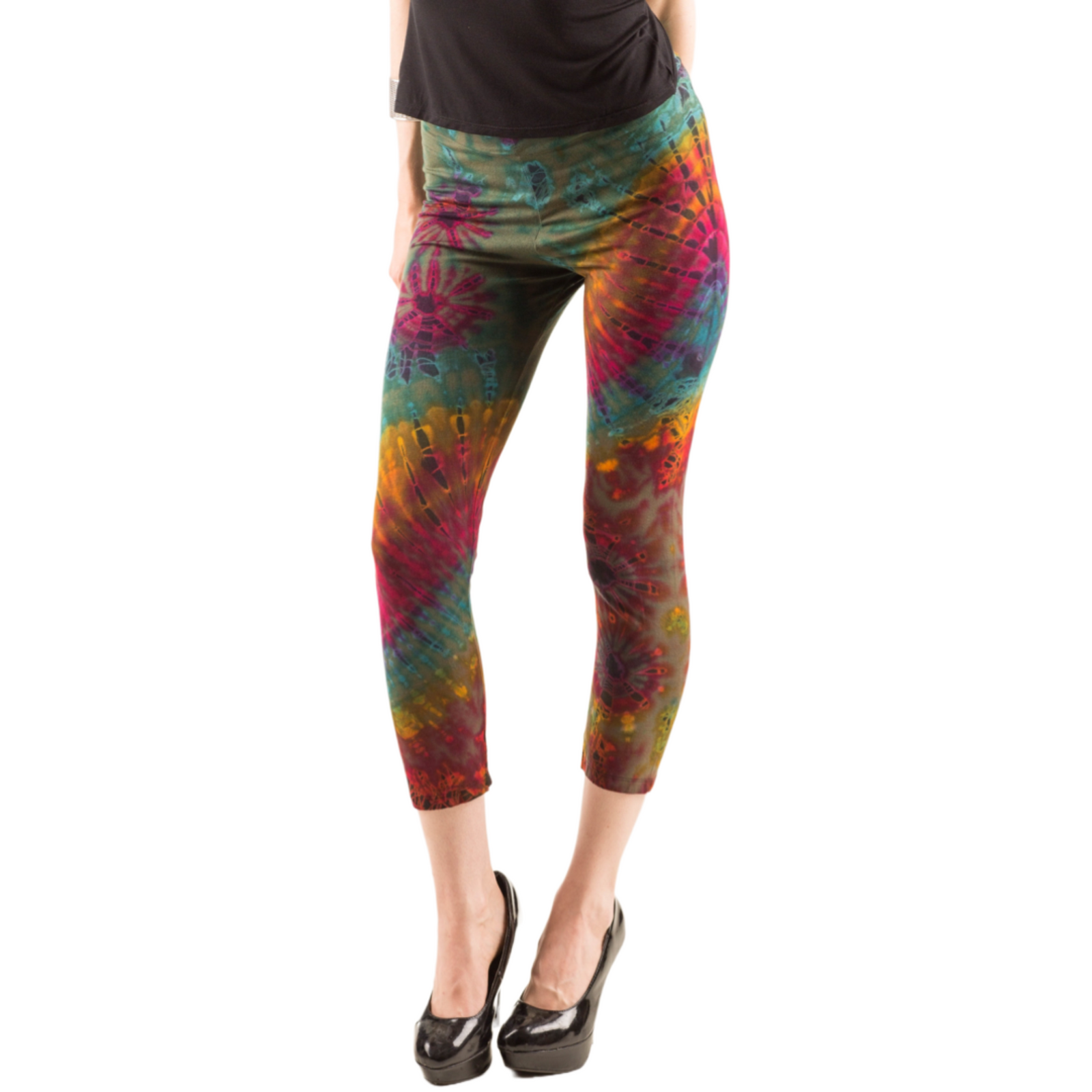Full Tie-Dye Capri Length Rayon Leggings