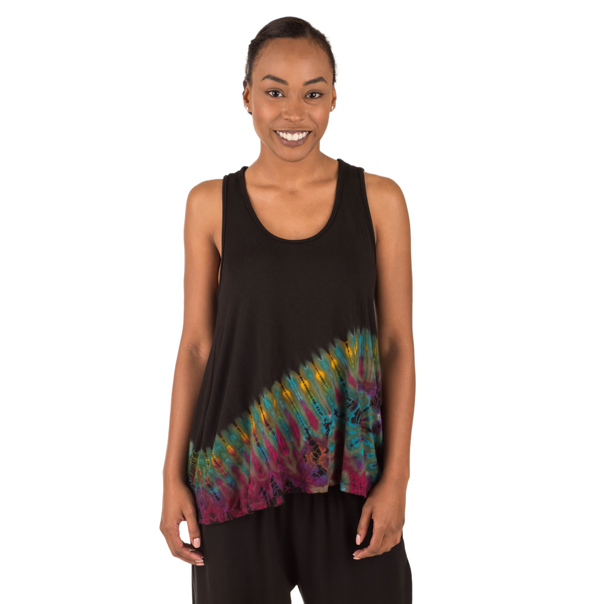Half Tie-Dye Sleeveless Button Back Rayon Tank Top