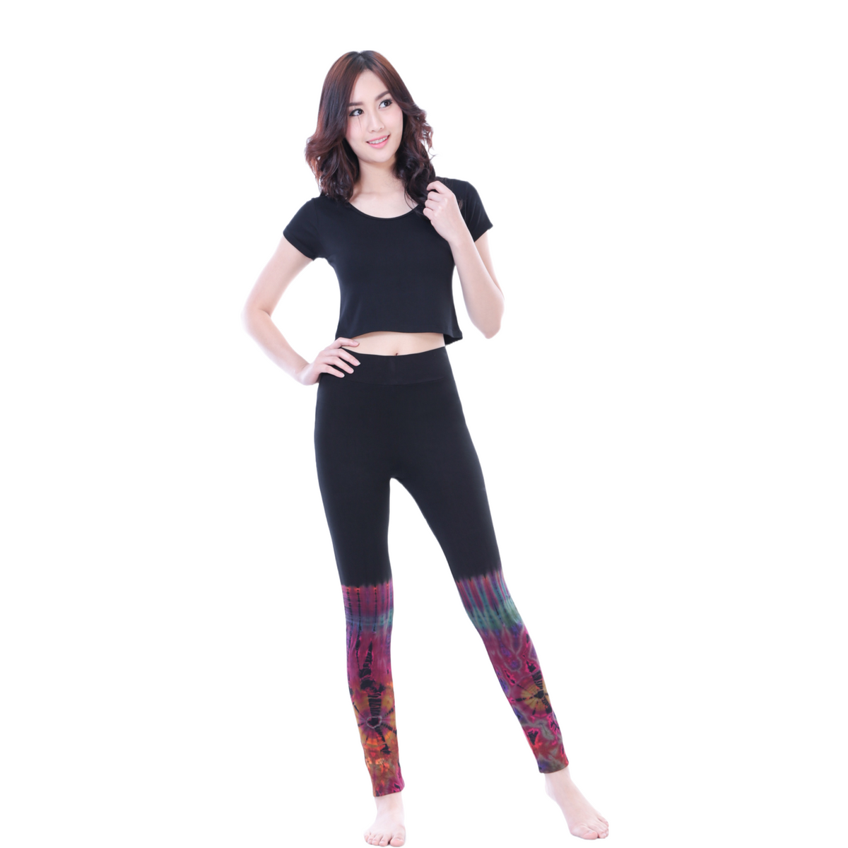 Half Tie-Dye Long Length Stretchy Rayon Leggings