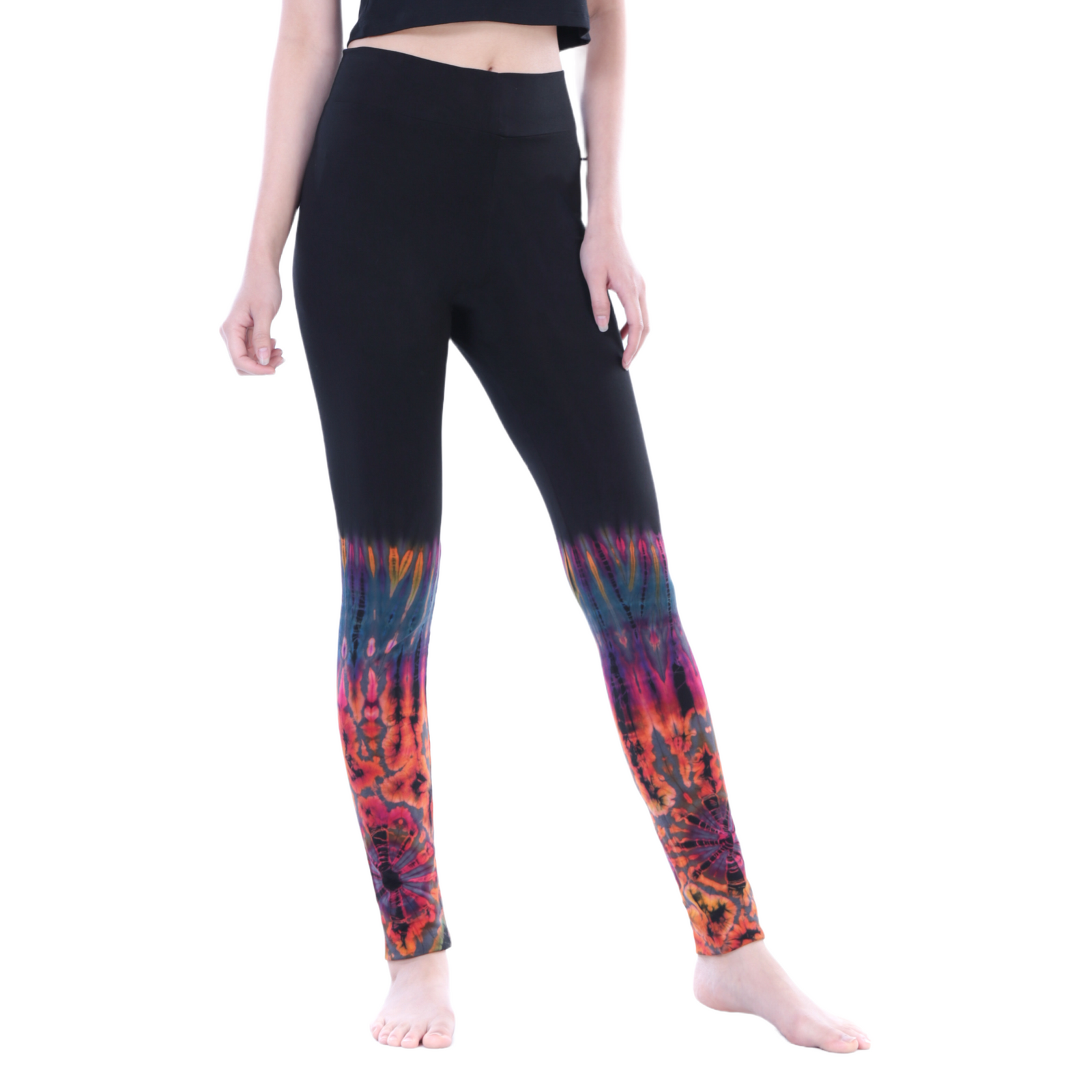 Half Tie-Dye Long Length Stretchy Rayon Leggings