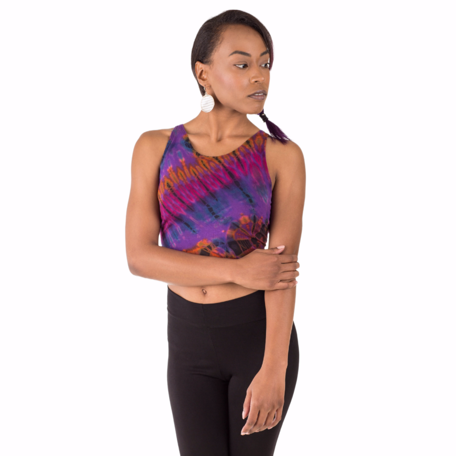 Tie-Dye High Neck Stretchy Rayon Crop Top